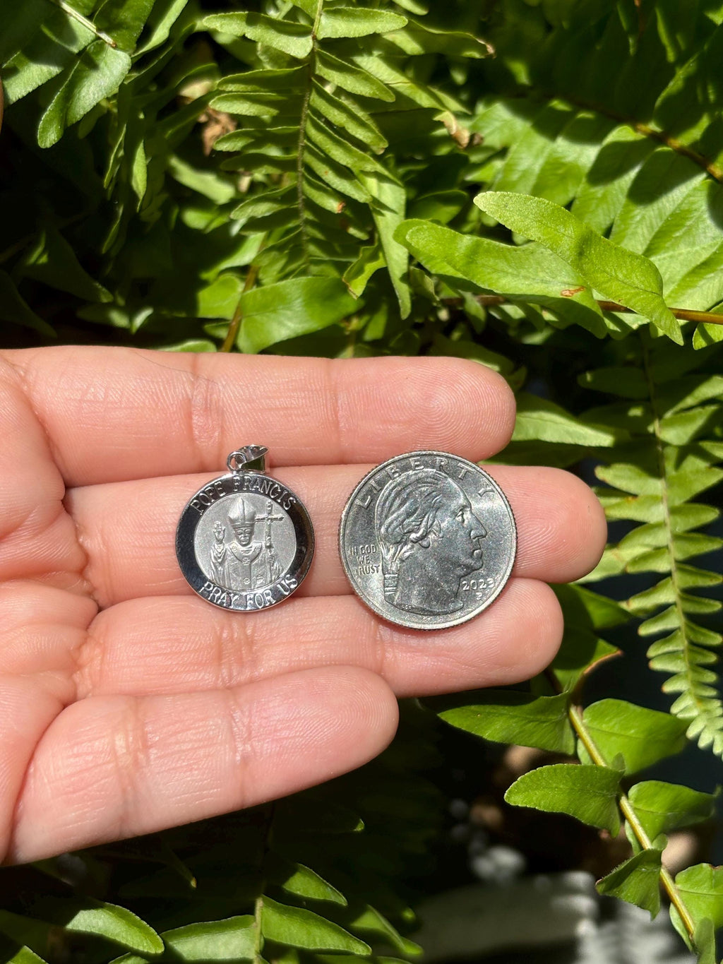14K White Gold Satin Polished Hollow Pope Francis Medal