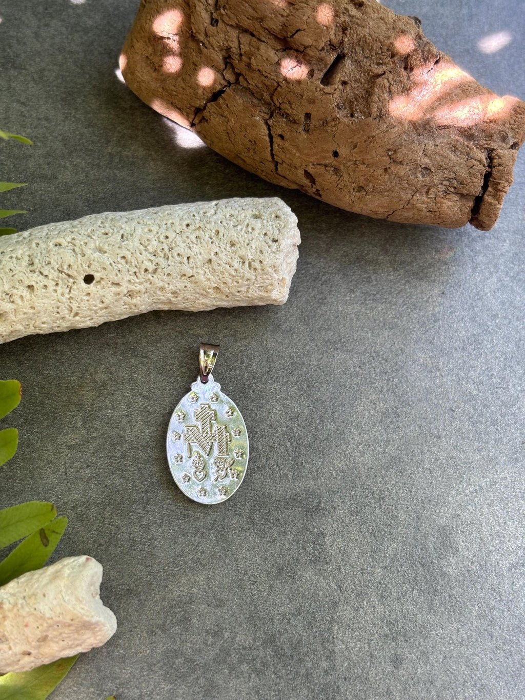 14K White Gold Oval Religious Charm