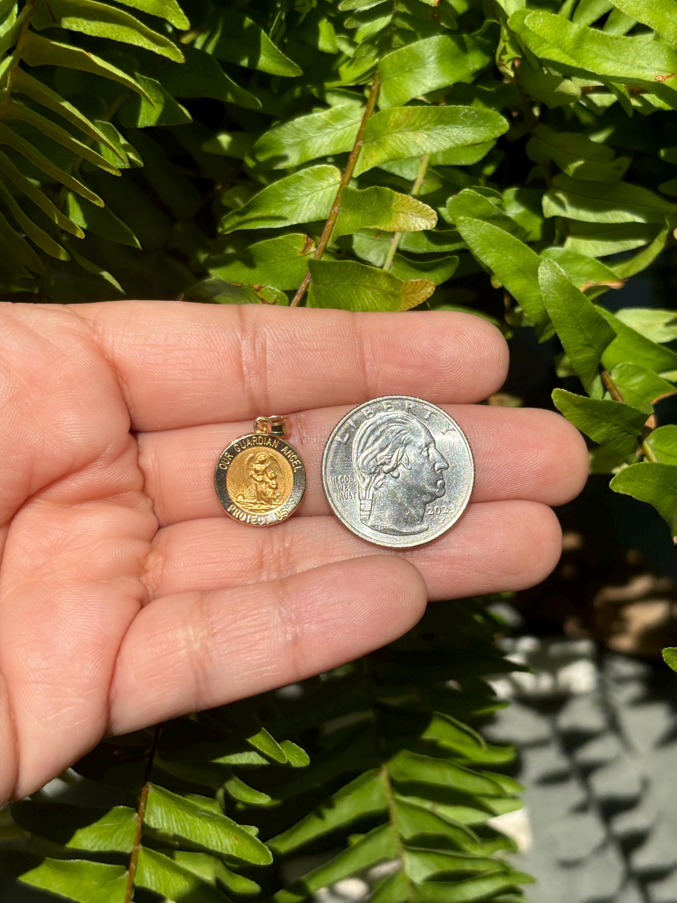 14K Yellow Gold Guardian Angel Medal