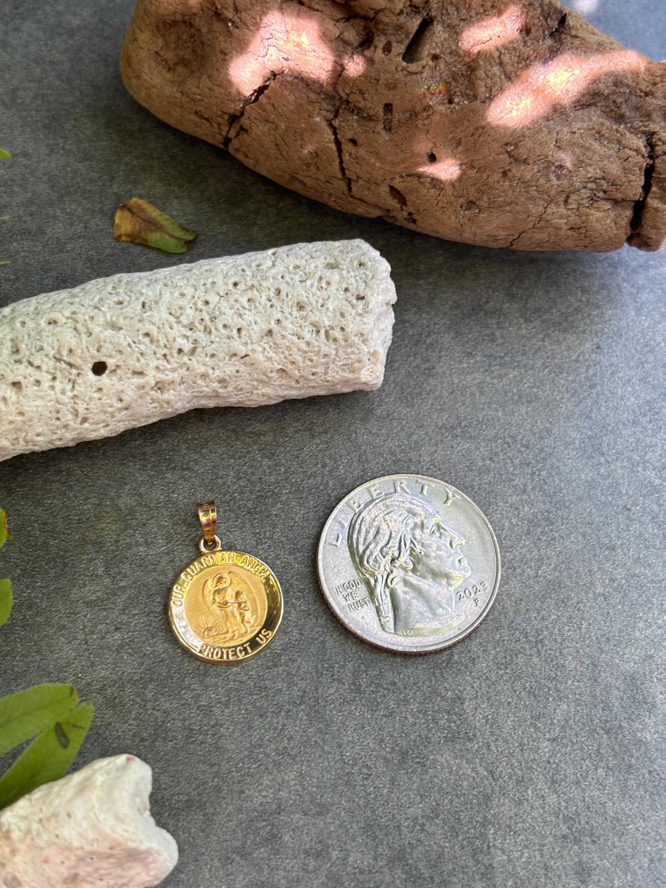 14K Yellow Gold Guardian Angel Medal
