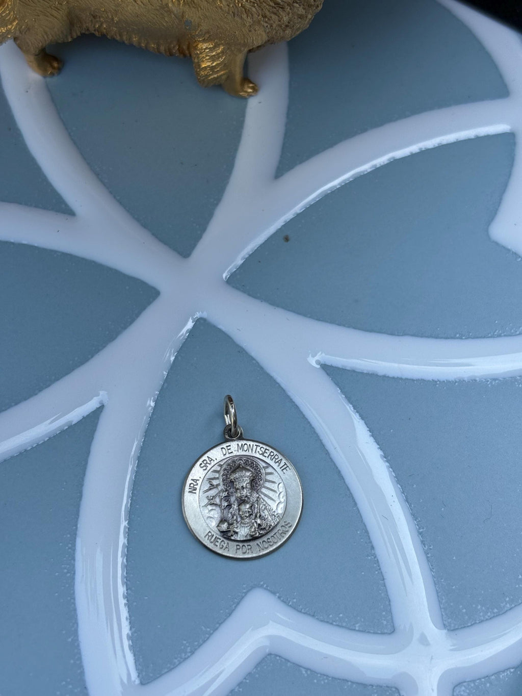 Sterling Silver Antiqued Lady Of Montserrate Medal
