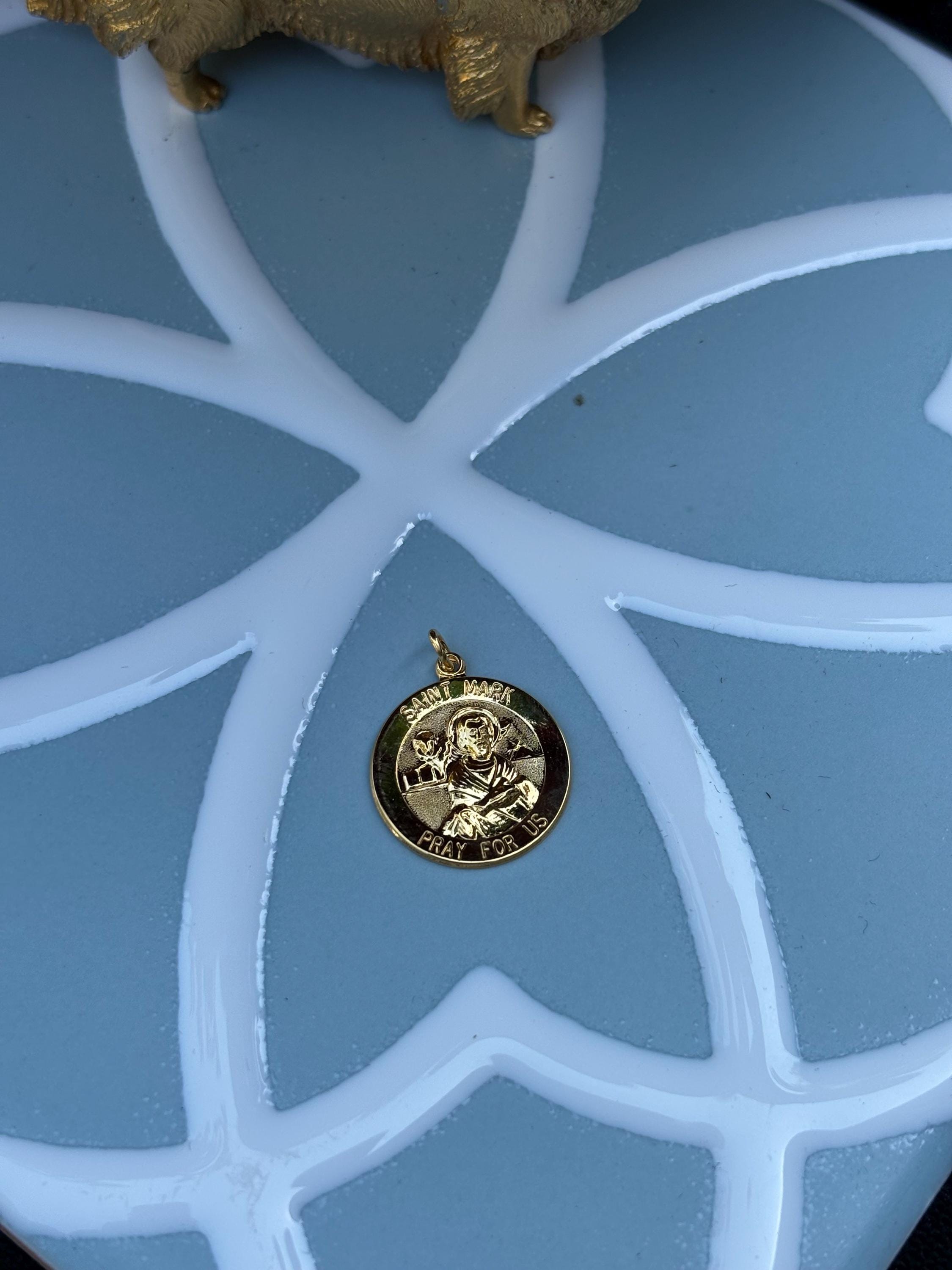 Saint Mark Medal Charm- Sterling Silver 24k Gold-plated