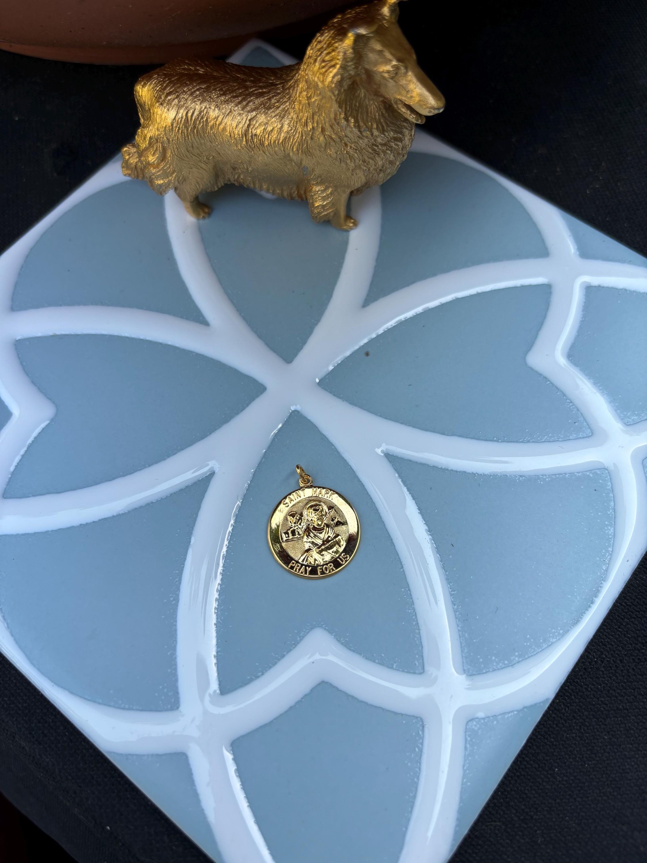 Saint Mark Medal Charm- Sterling Silver 24k Gold-plated