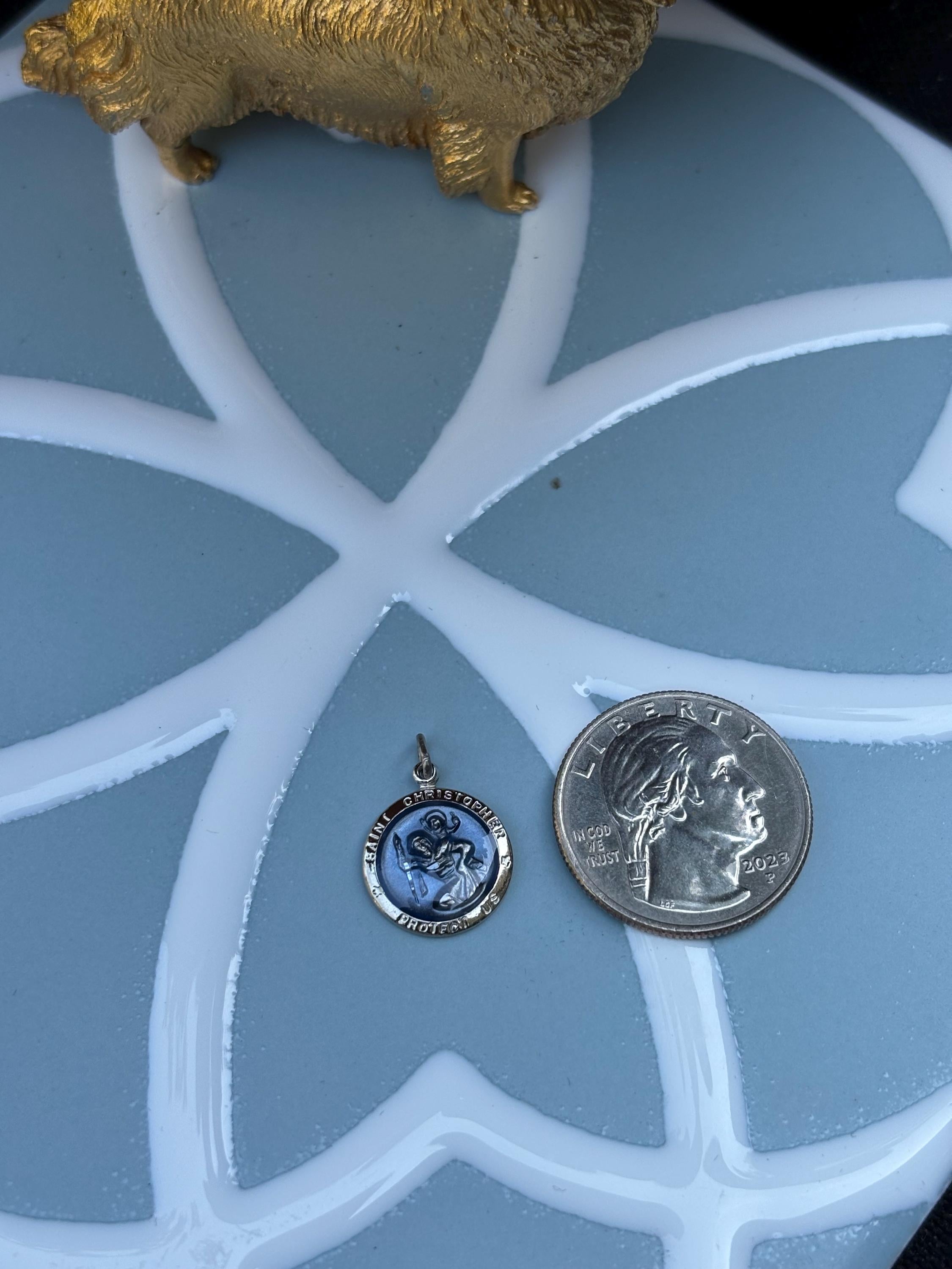 St. Christopher Medal- Sterling Silver with Blue Accent