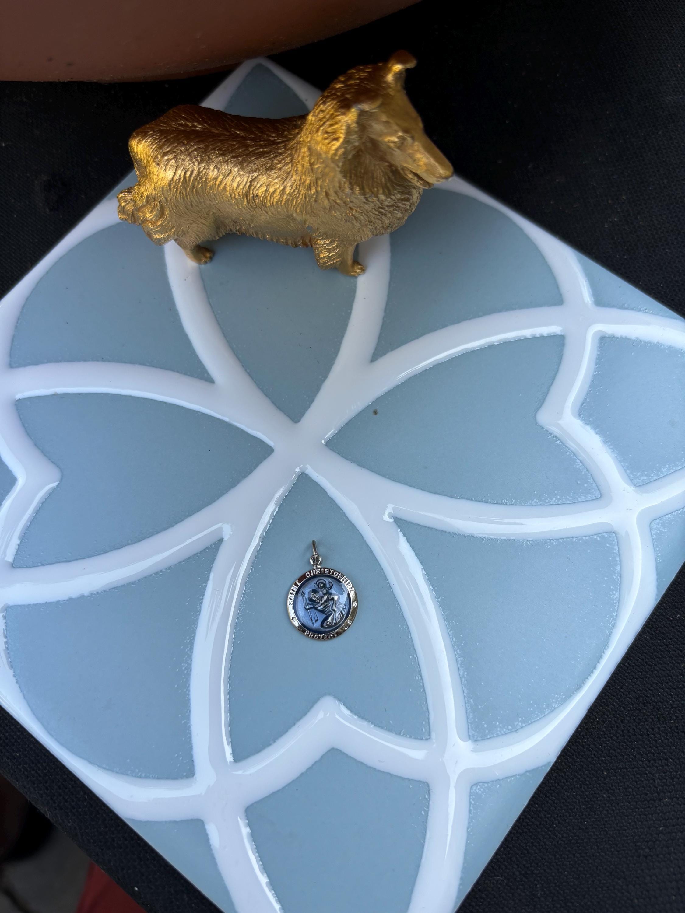 St. Christopher Medal- Sterling Silver with Blue Accent