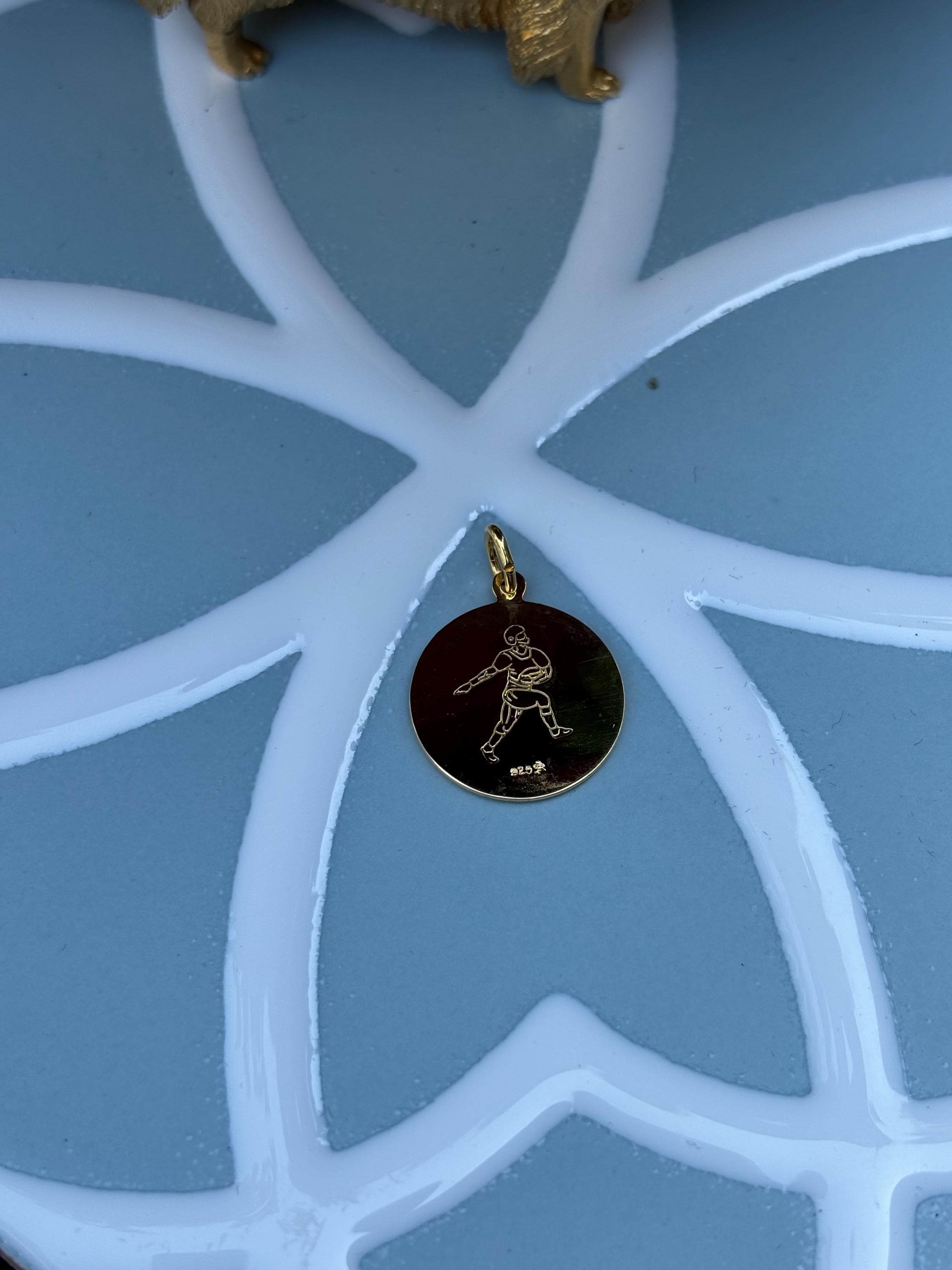 Football St. Christopher Medal- Sterling Silver 24k Gold Plated