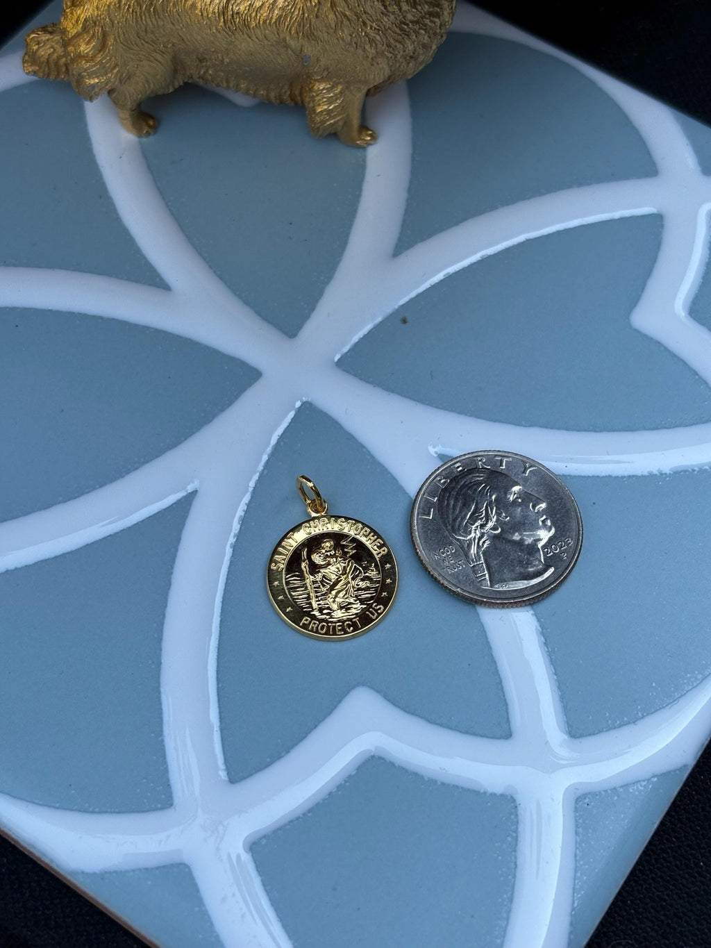 Football St. Christopher Medal- Sterling Silver 24k Gold Plated