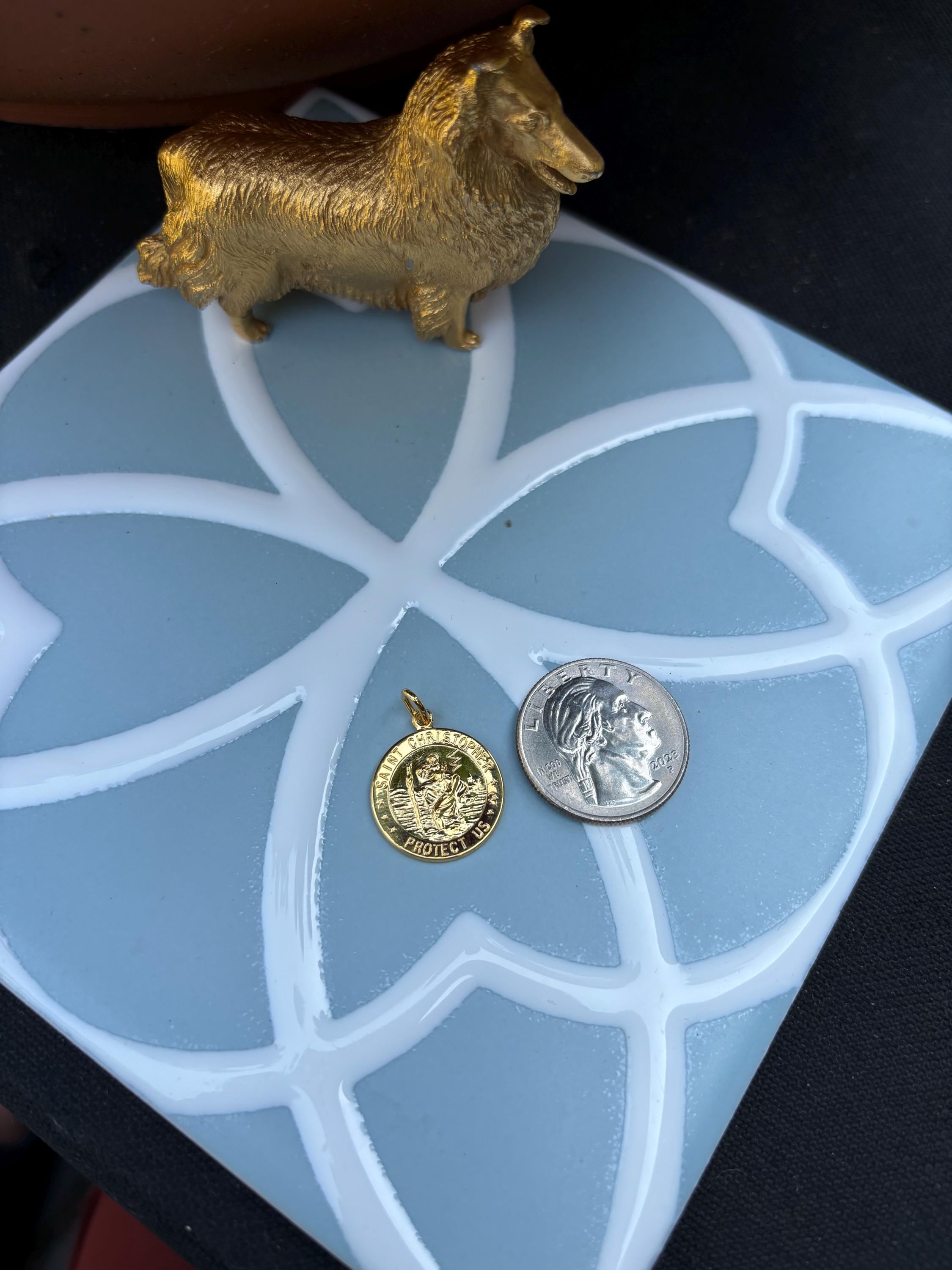Football St. Christopher Medal- Sterling Silver 24k Gold Plated