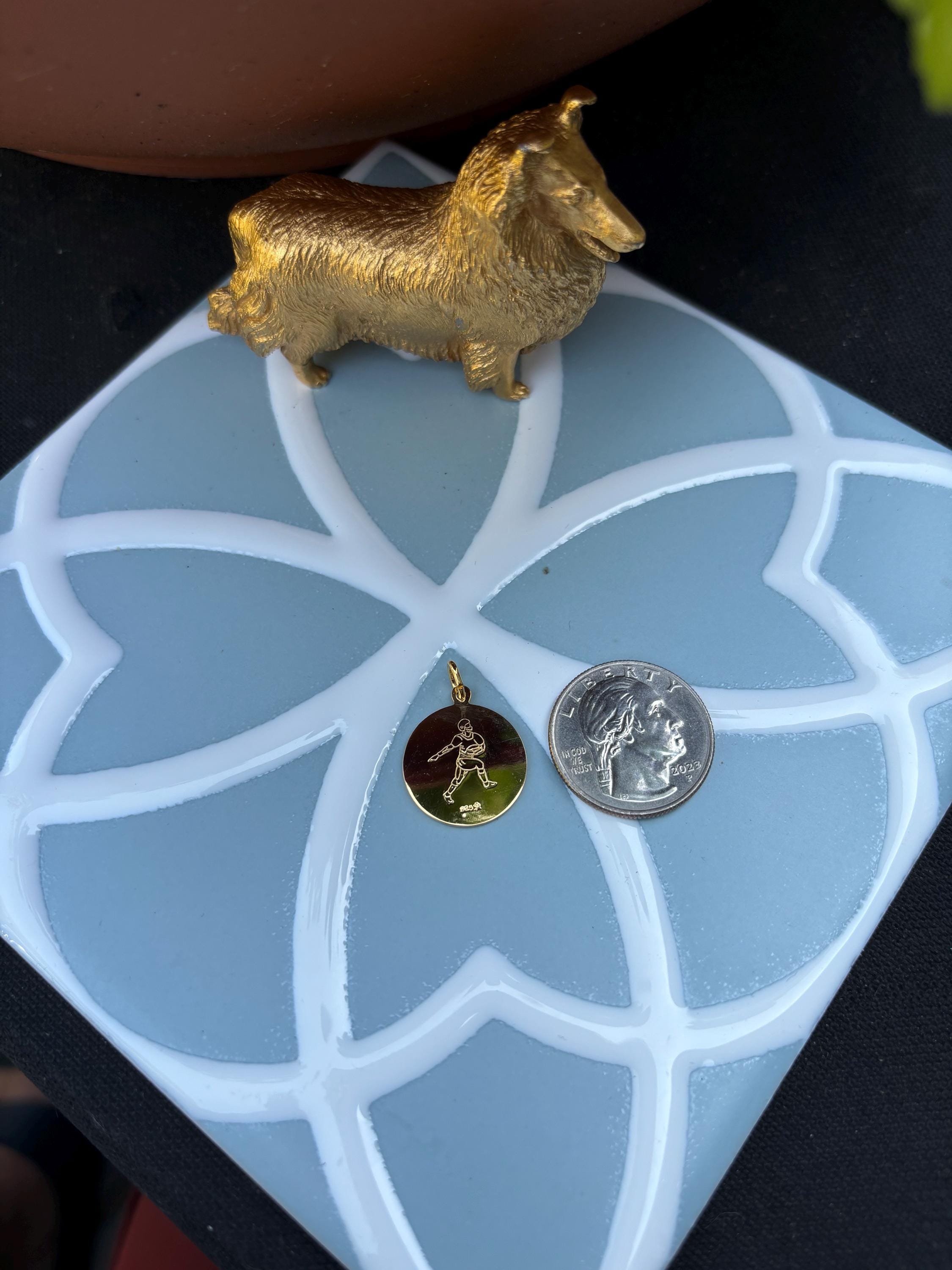 Football St. Christopher Medal- Sterling Silver 24k Gold Plated