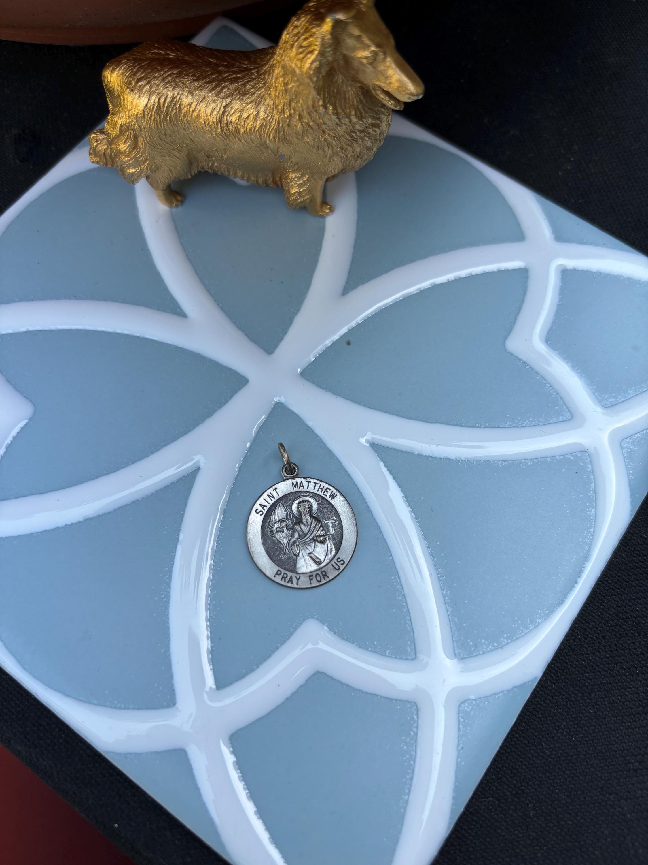 Antiqued Saint Matthew Medal- Sterling Silver