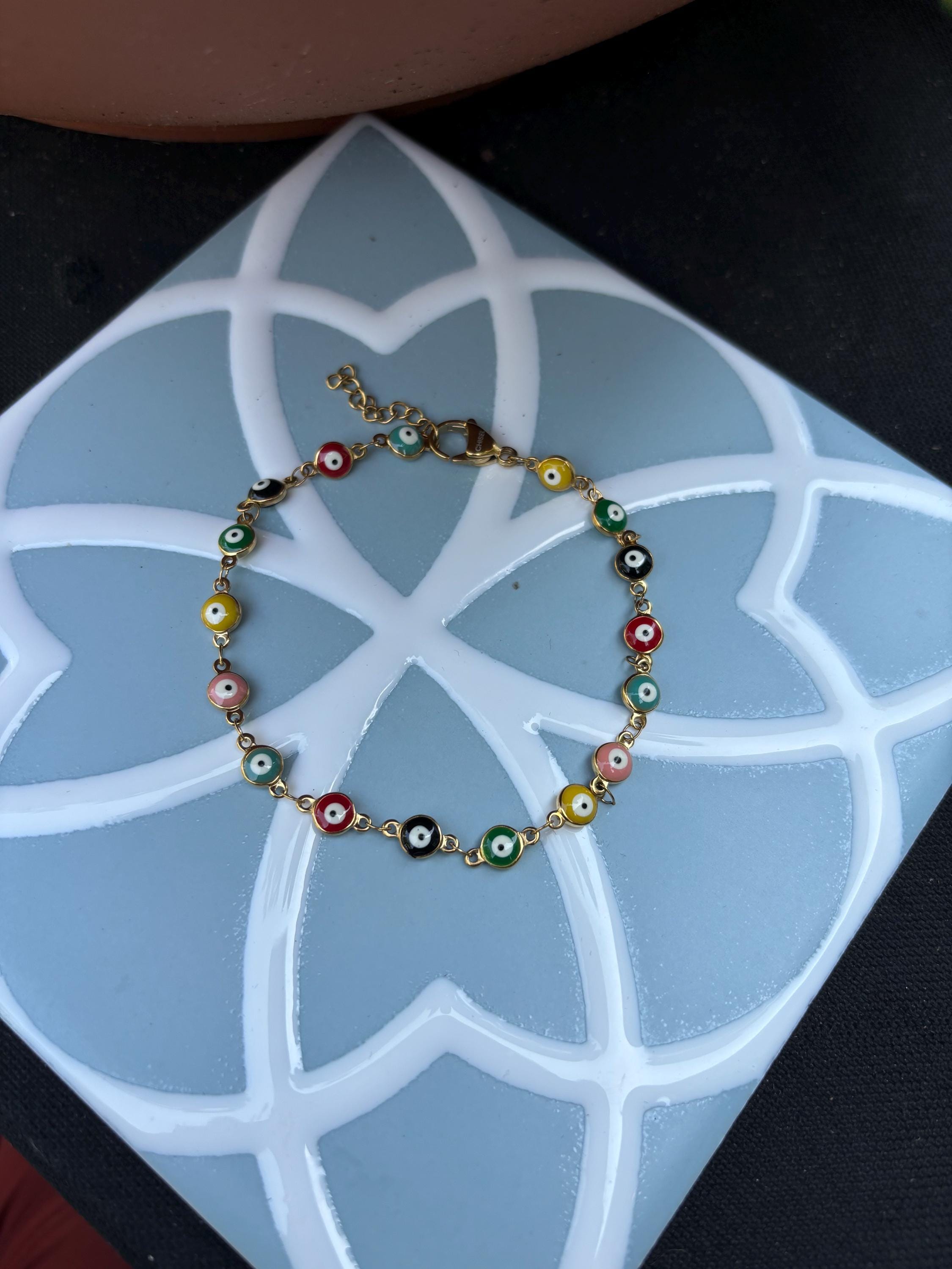 Chisel Stainless Steel Polished with Multicolor Evil Eye Anckle Bracelet