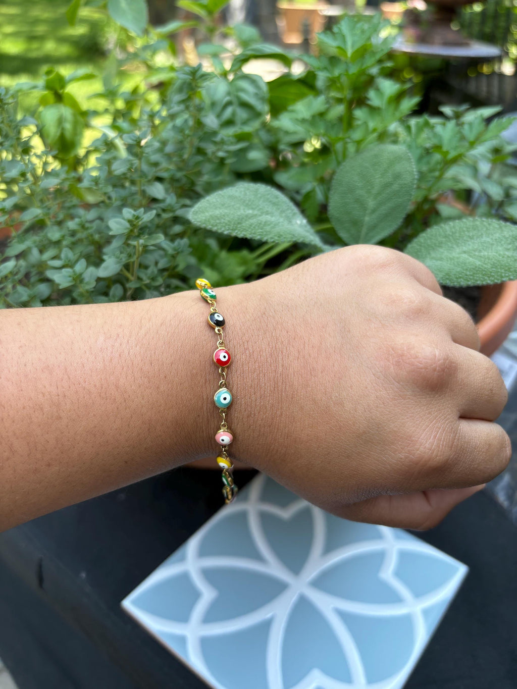 Chisel Stainless Steel Polished with Multicolor Evil Eye Anckle Bracelet