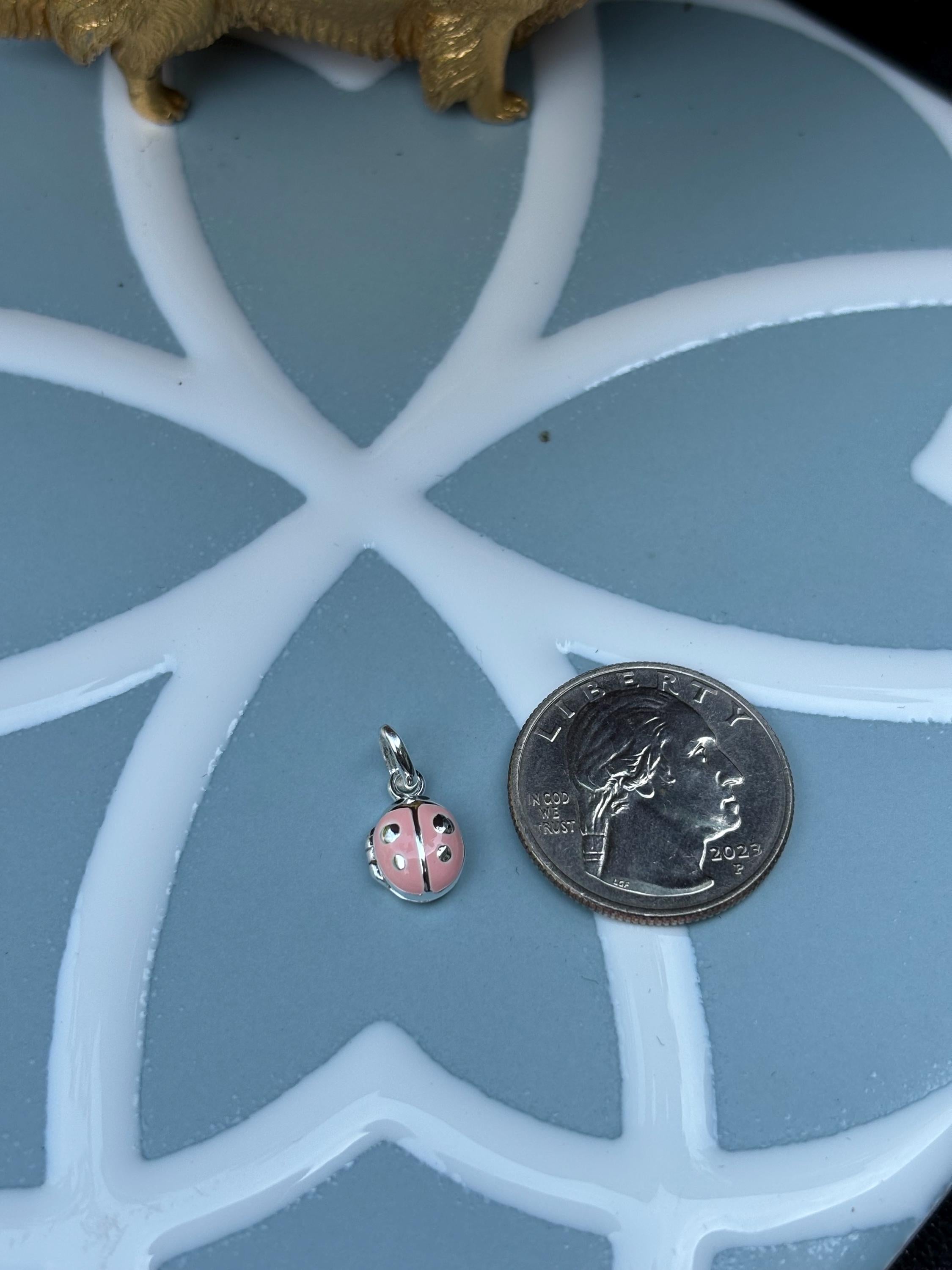 Sterling Silver Pink Ladybug Locket Children's Charm