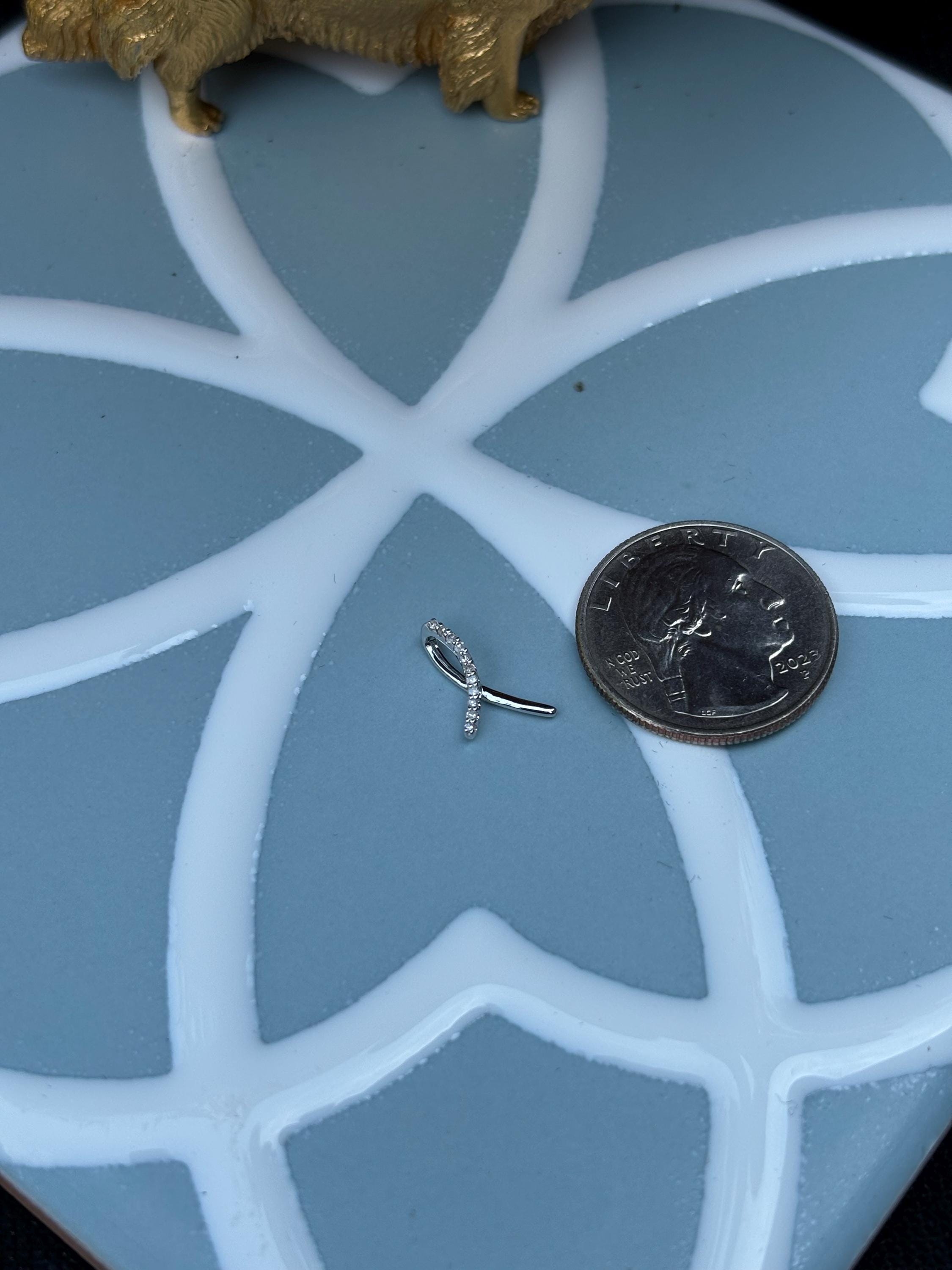 Sterling Silver Rhodium Cancer Awareness Ribbon Pendant