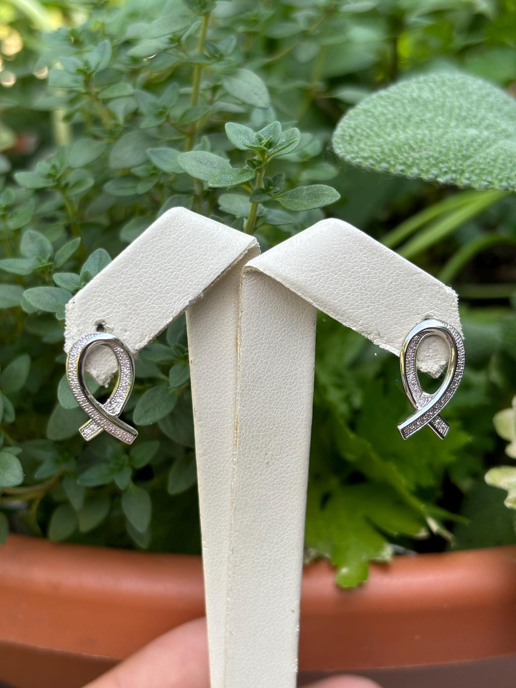 Brilliant Sterling Silver Pale Pink Awareness Ribbon Earrings