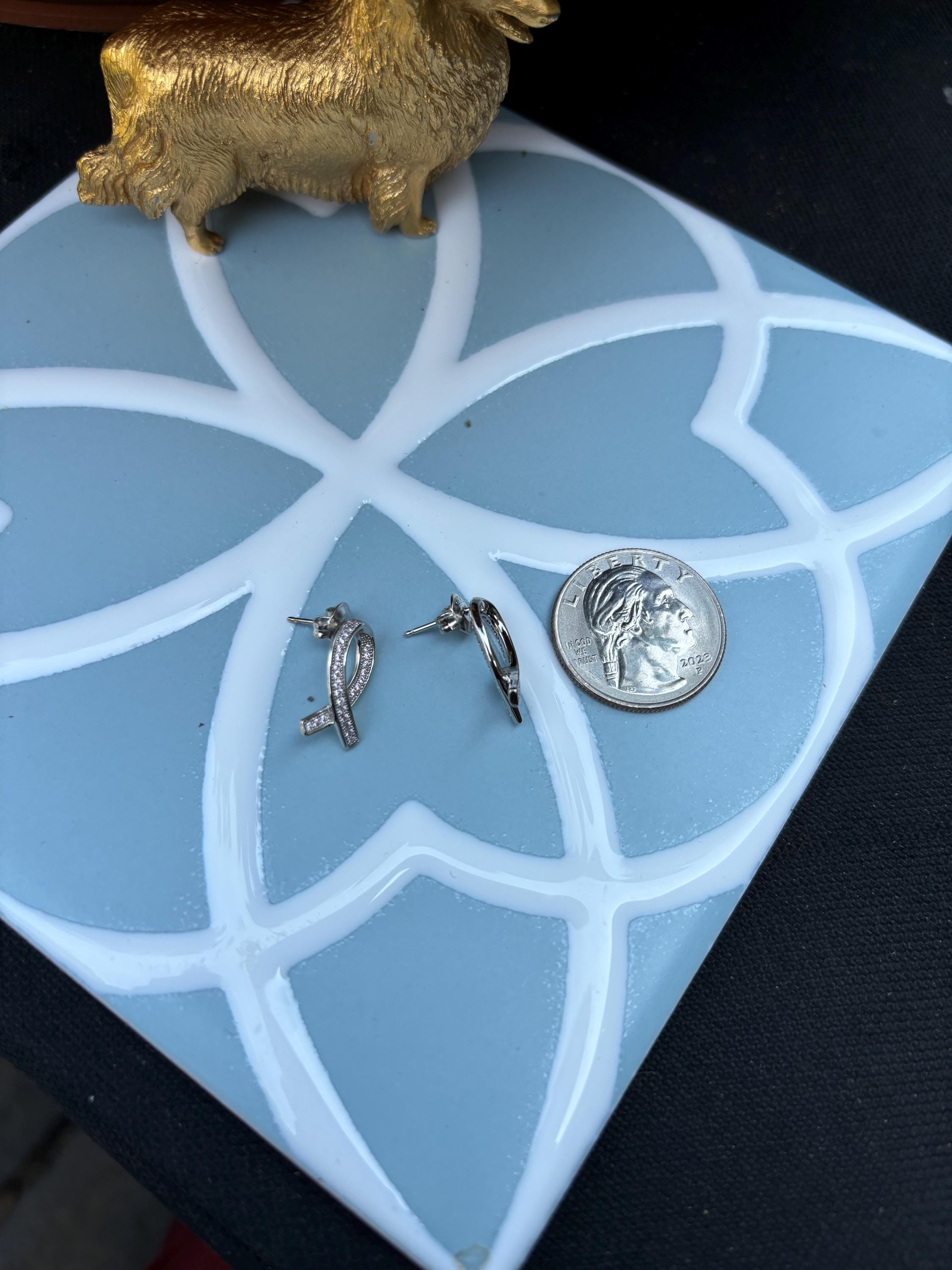 Brilliant Sterling Silver Pale Pink Awareness Ribbon Earrings