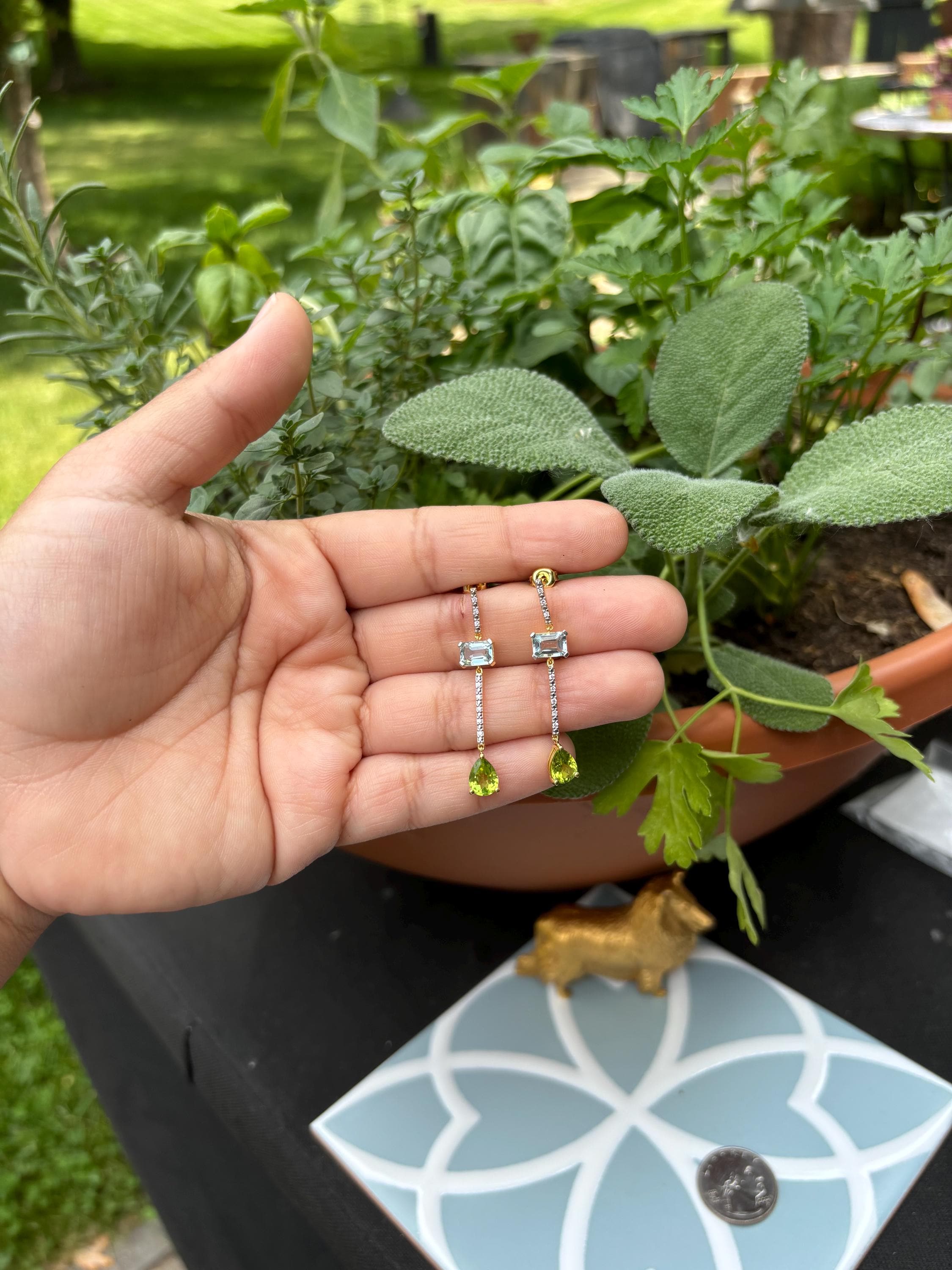 Sterling Silver Blue Topaz, Peridot, Diamond Earrings