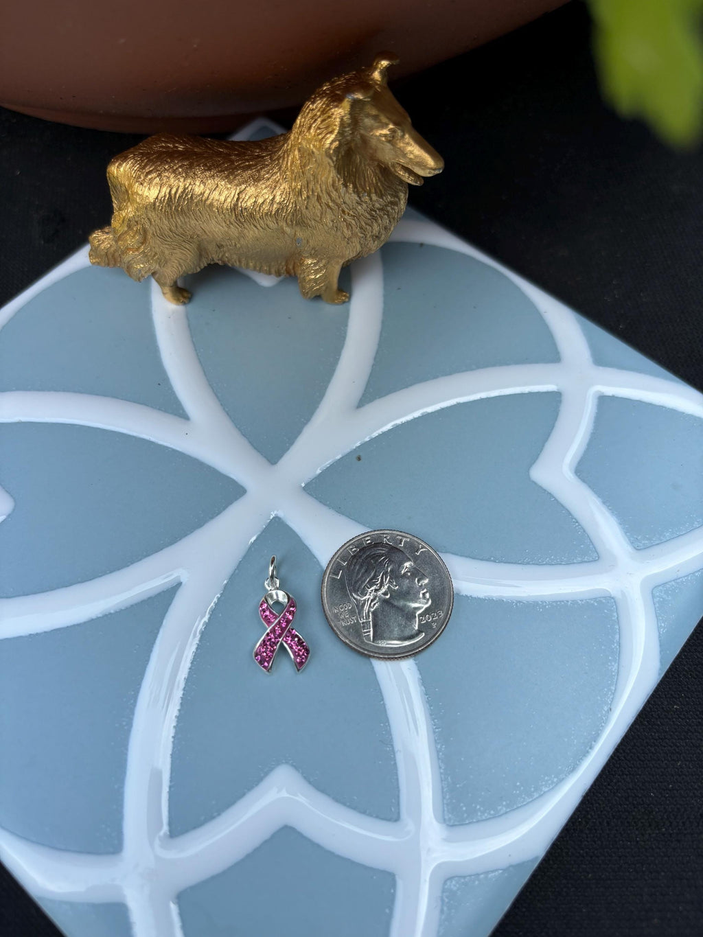 Sterling Silver Crystal Pink Cancer Awareness Ribbon Pendant