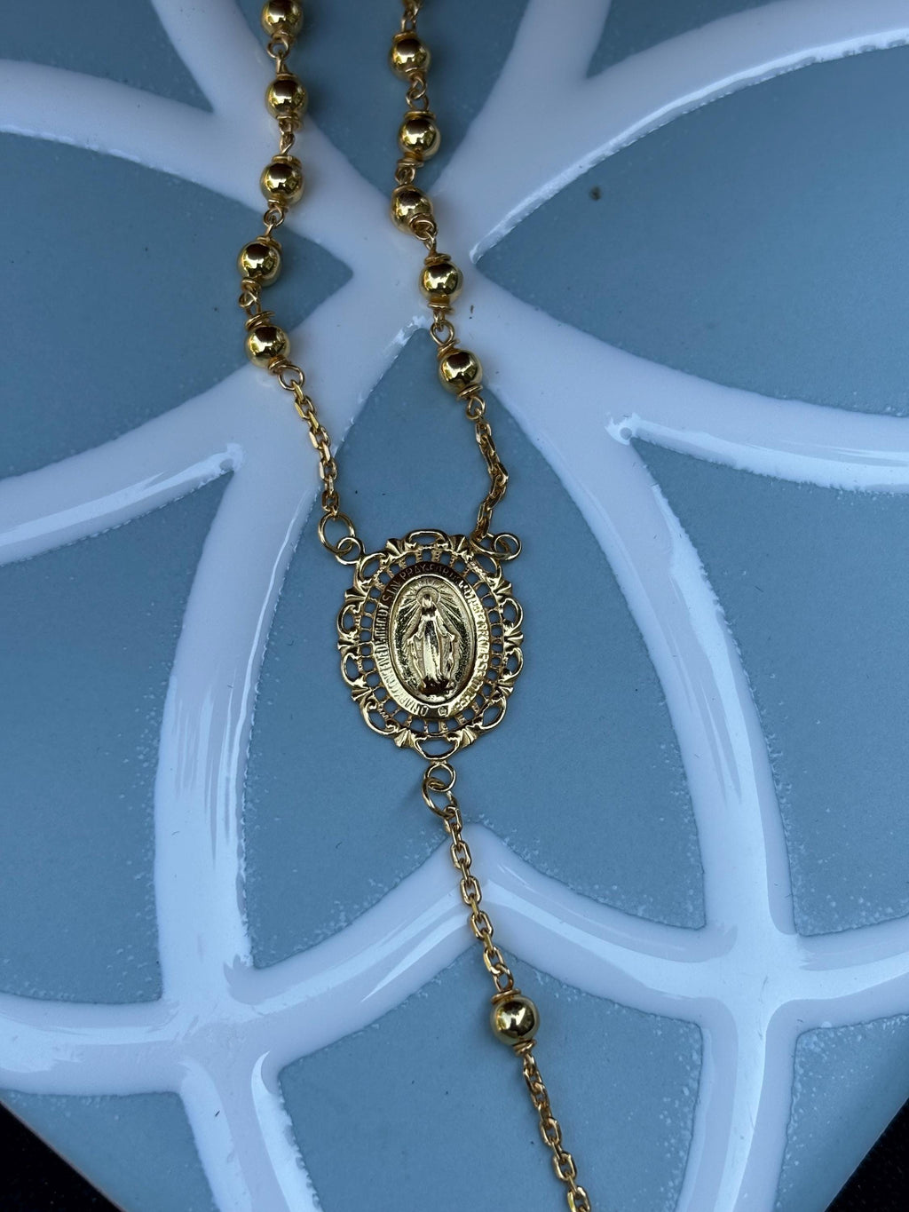 Sterling Silver Gold-plated Rosary Necklace