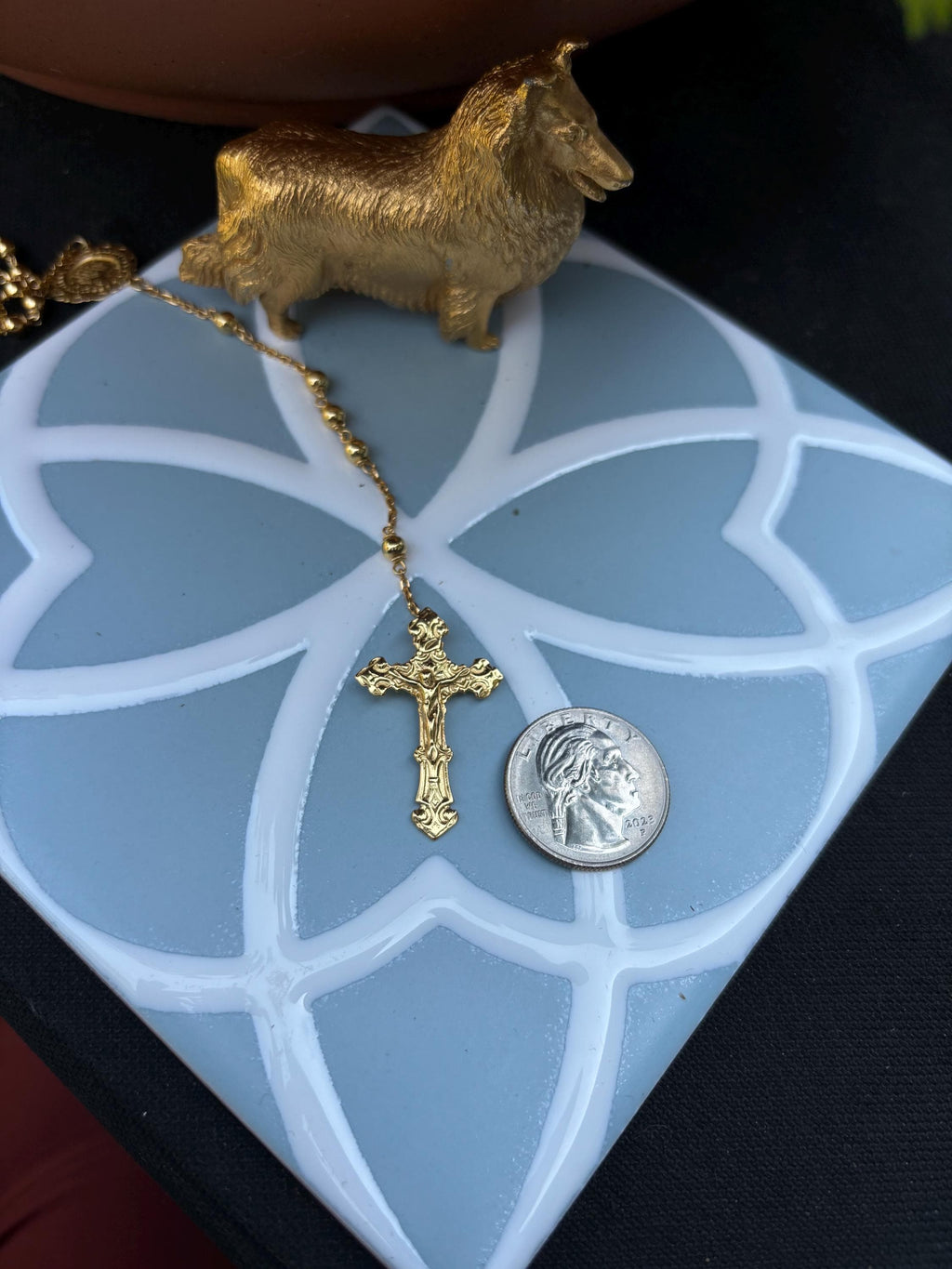 Sterling Silver Gold-plated Rosary Necklace