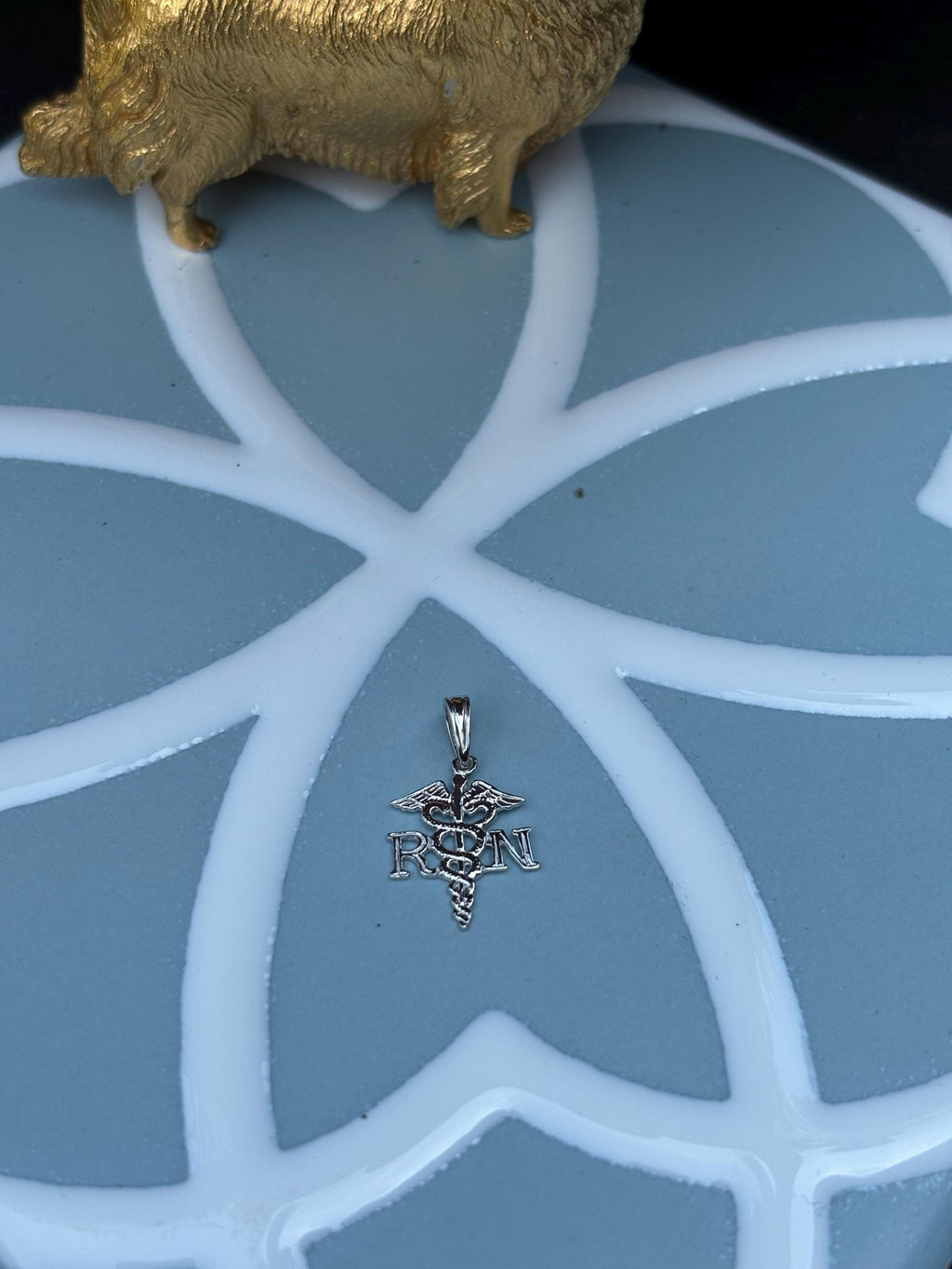 Sterling Silver Plated RN Caduceus Pendant