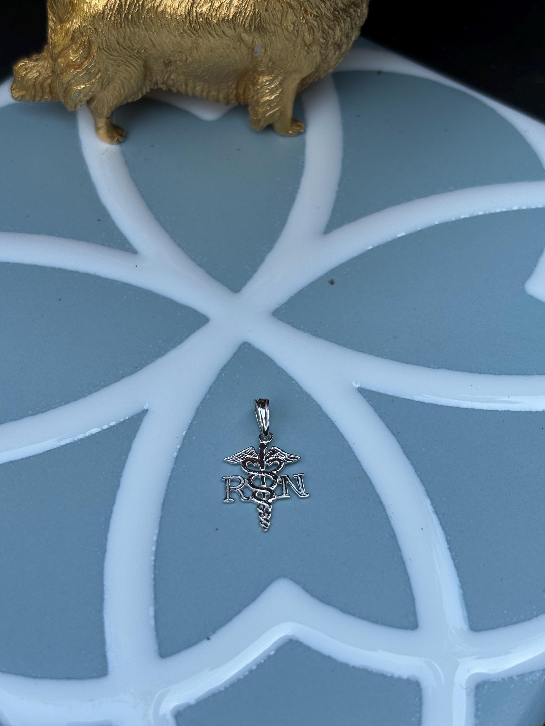 Sterling Silver Plated RN Caduceus Pendant