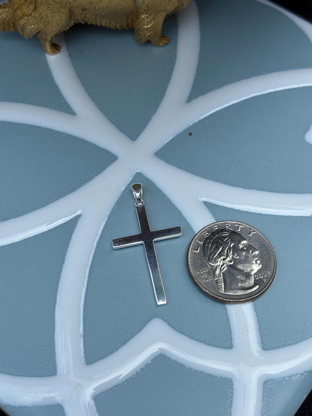 Sterling Silver Plated Polished Front Textured Back Cross Pendant