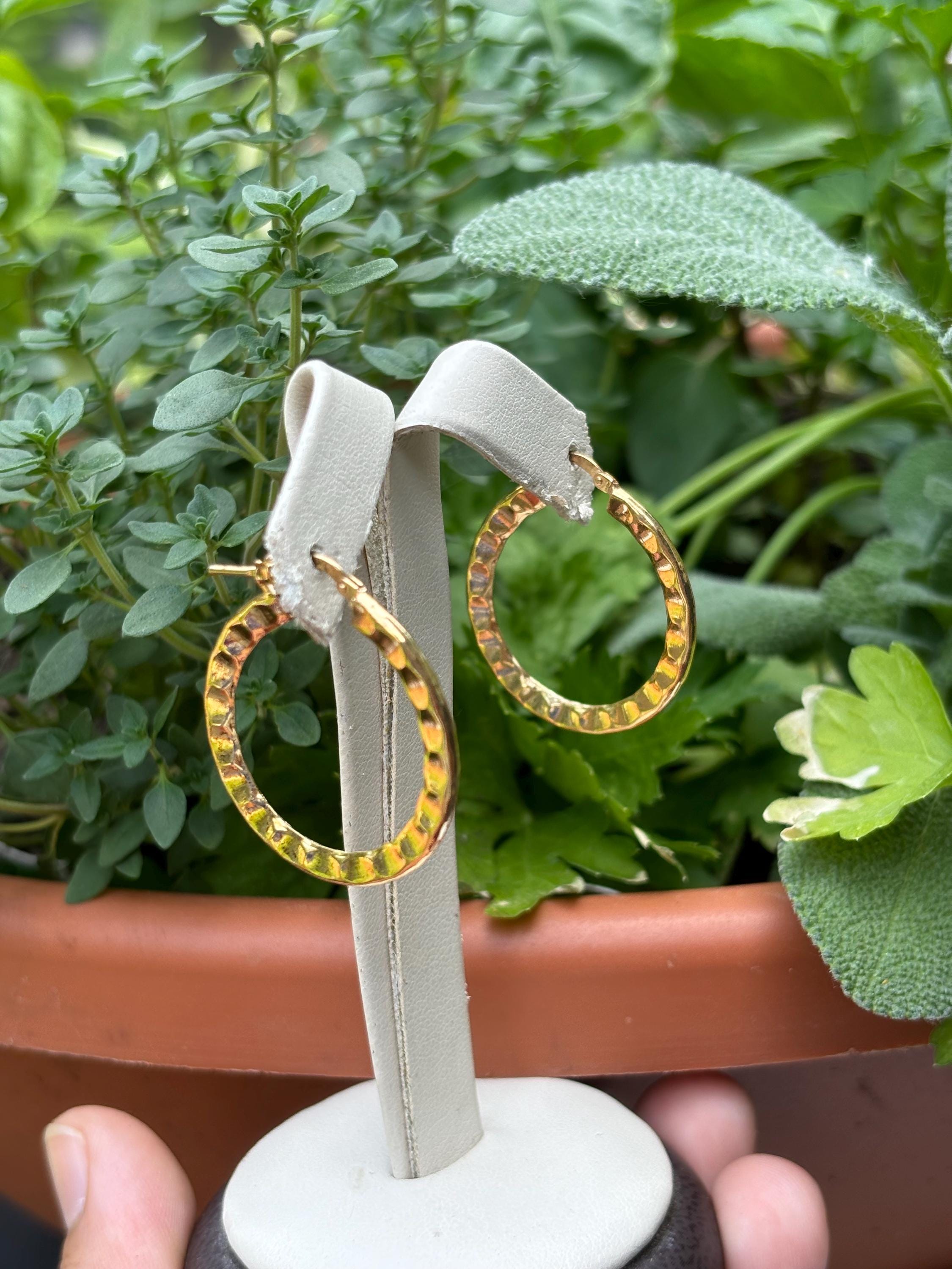 Sterling Silver Gold-plated Hammered Hoop Earrings