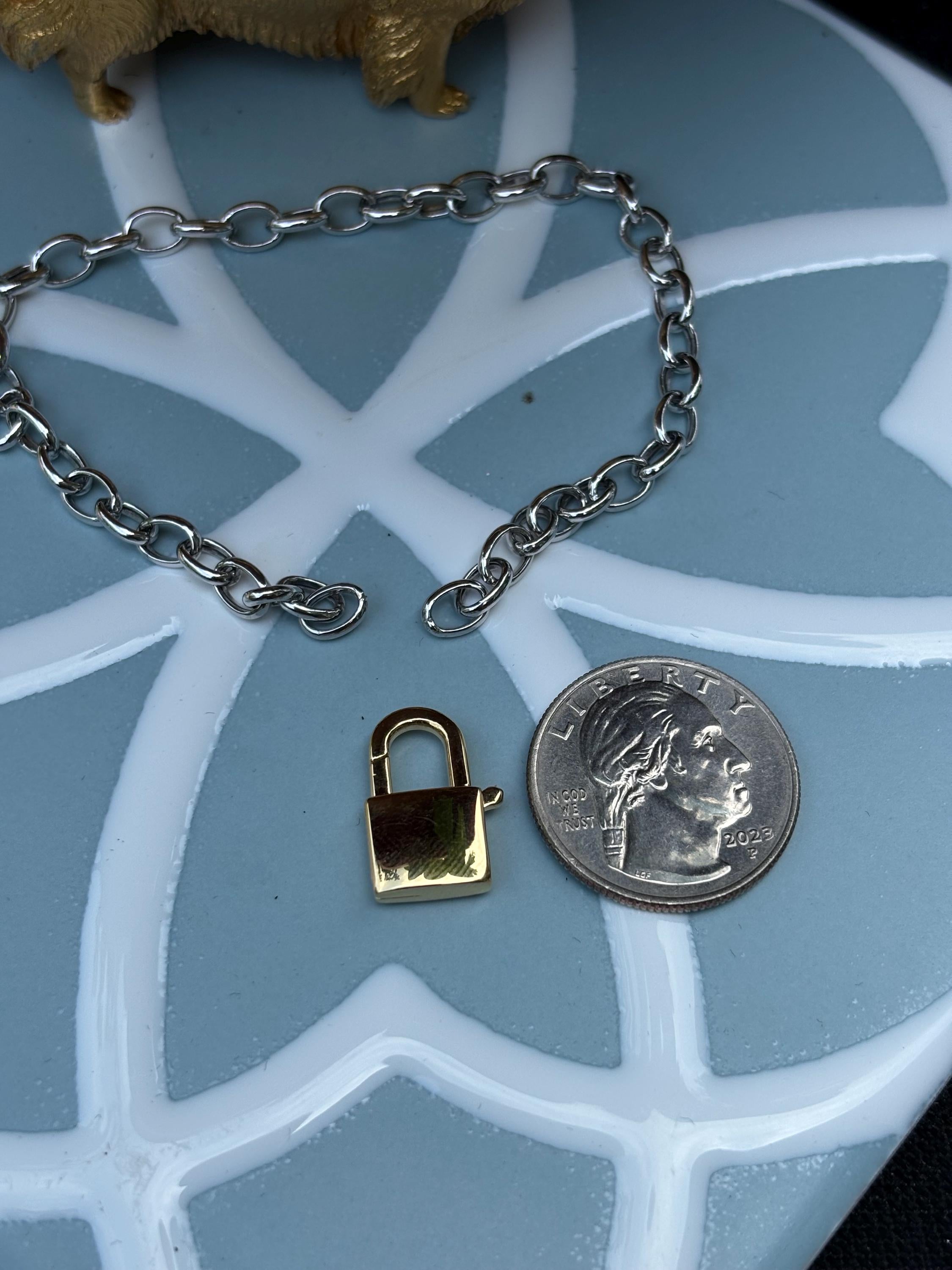 Sterling Silver Rolo Chain Bracelet with Padlock Clasp