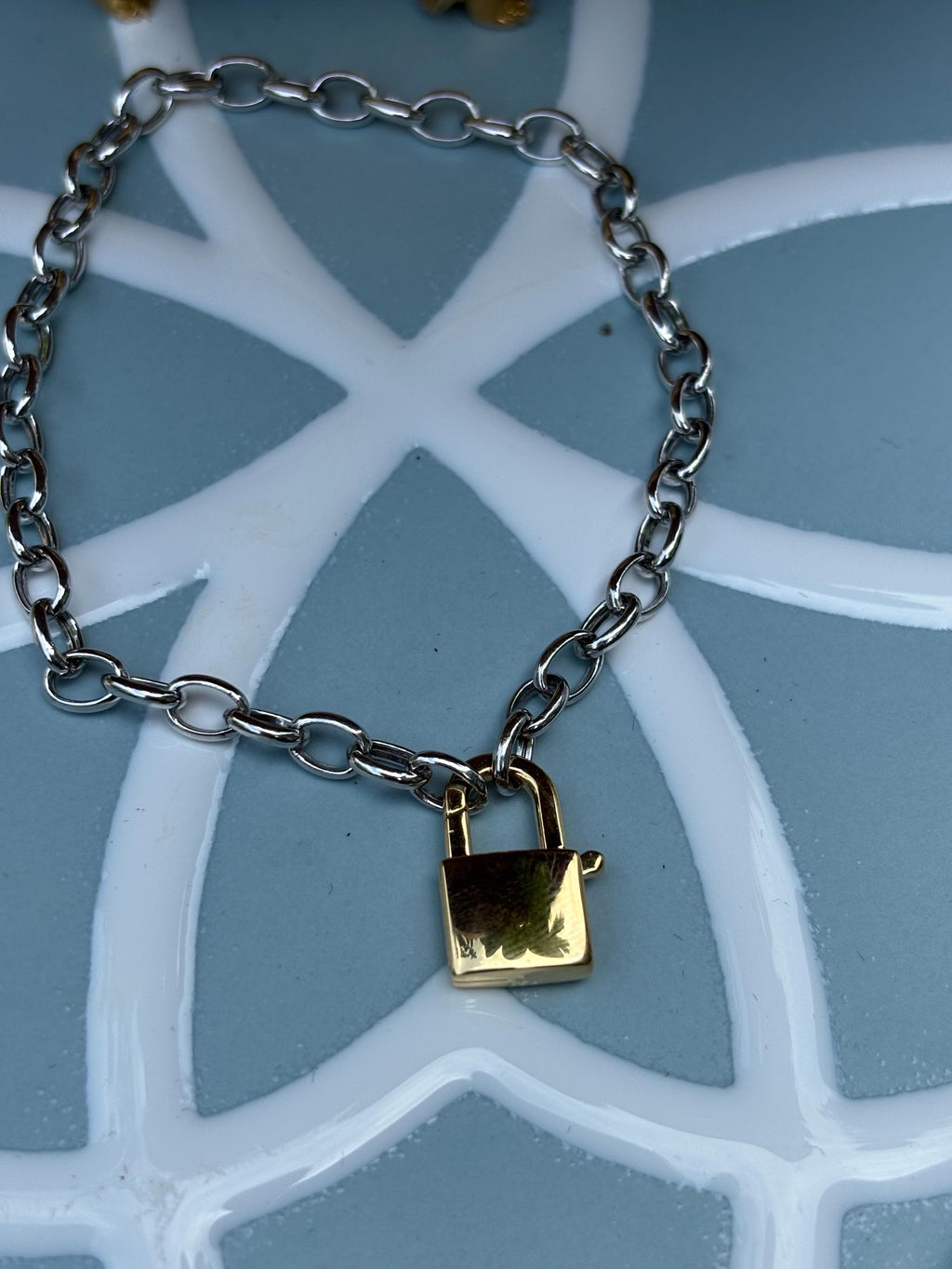 Sterling Silver Rolo Chain Bracelet with Padlock Clasp