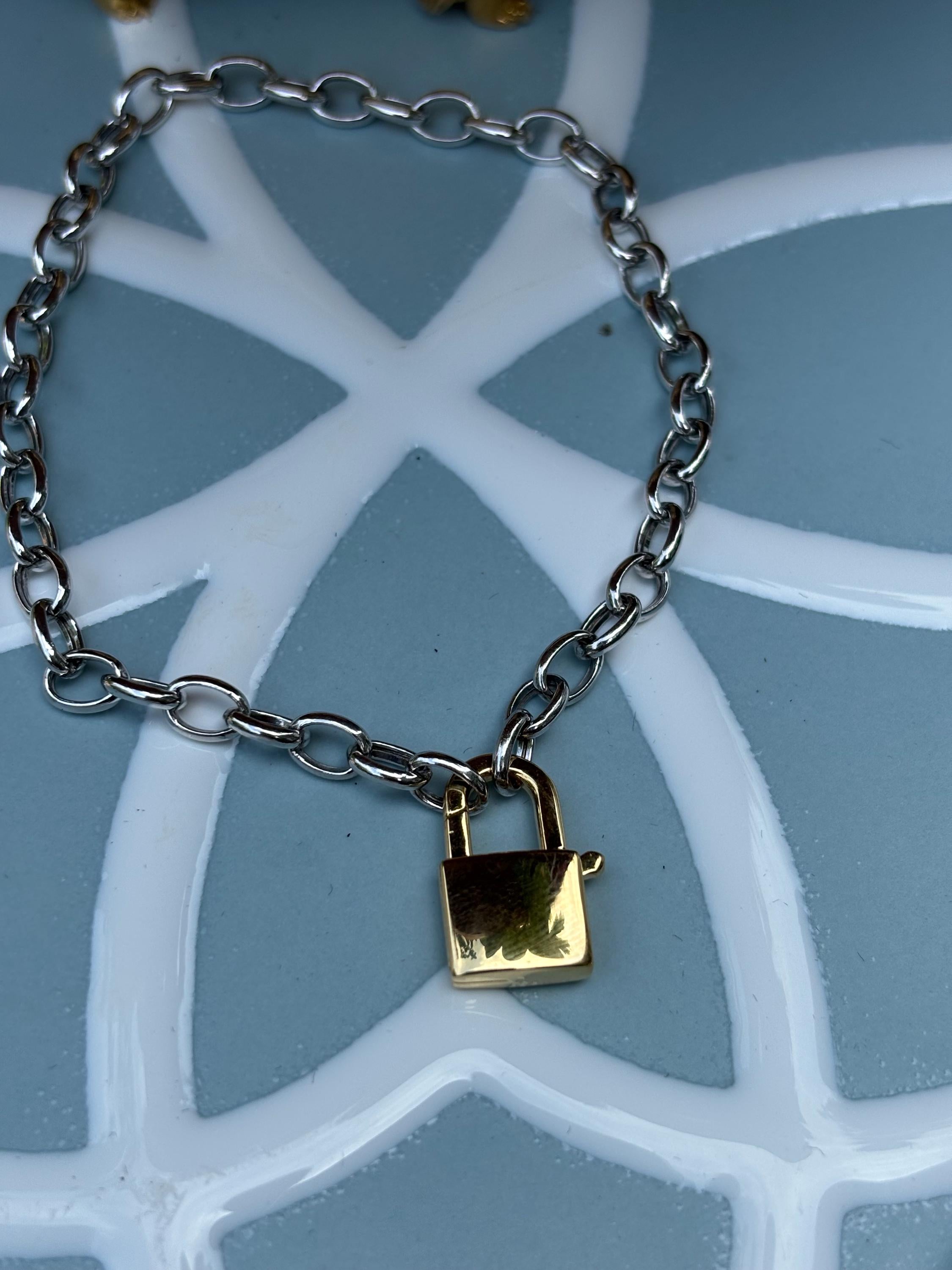 Sterling Silver Rolo Chain Bracelet with Padlock Clasp