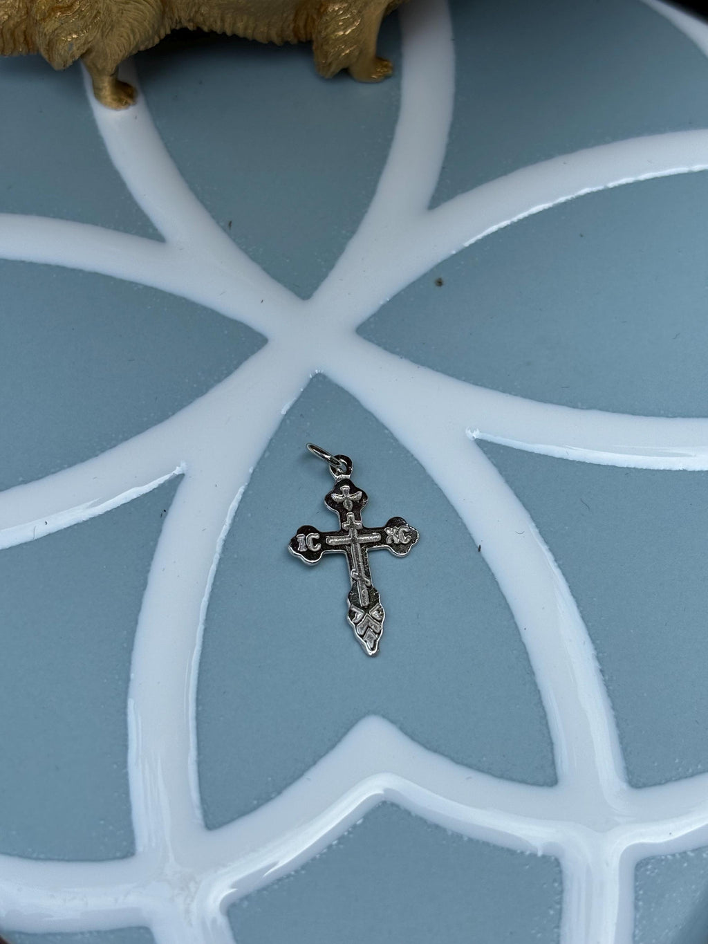10K White Gold Orthodox Cross Charm
