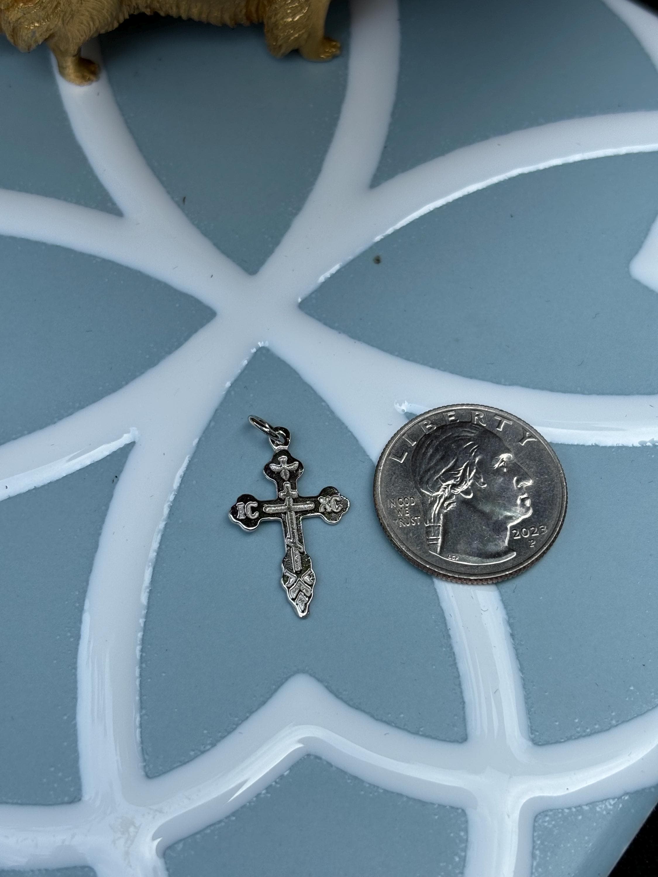 10K White Gold Orthodox Cross Charm