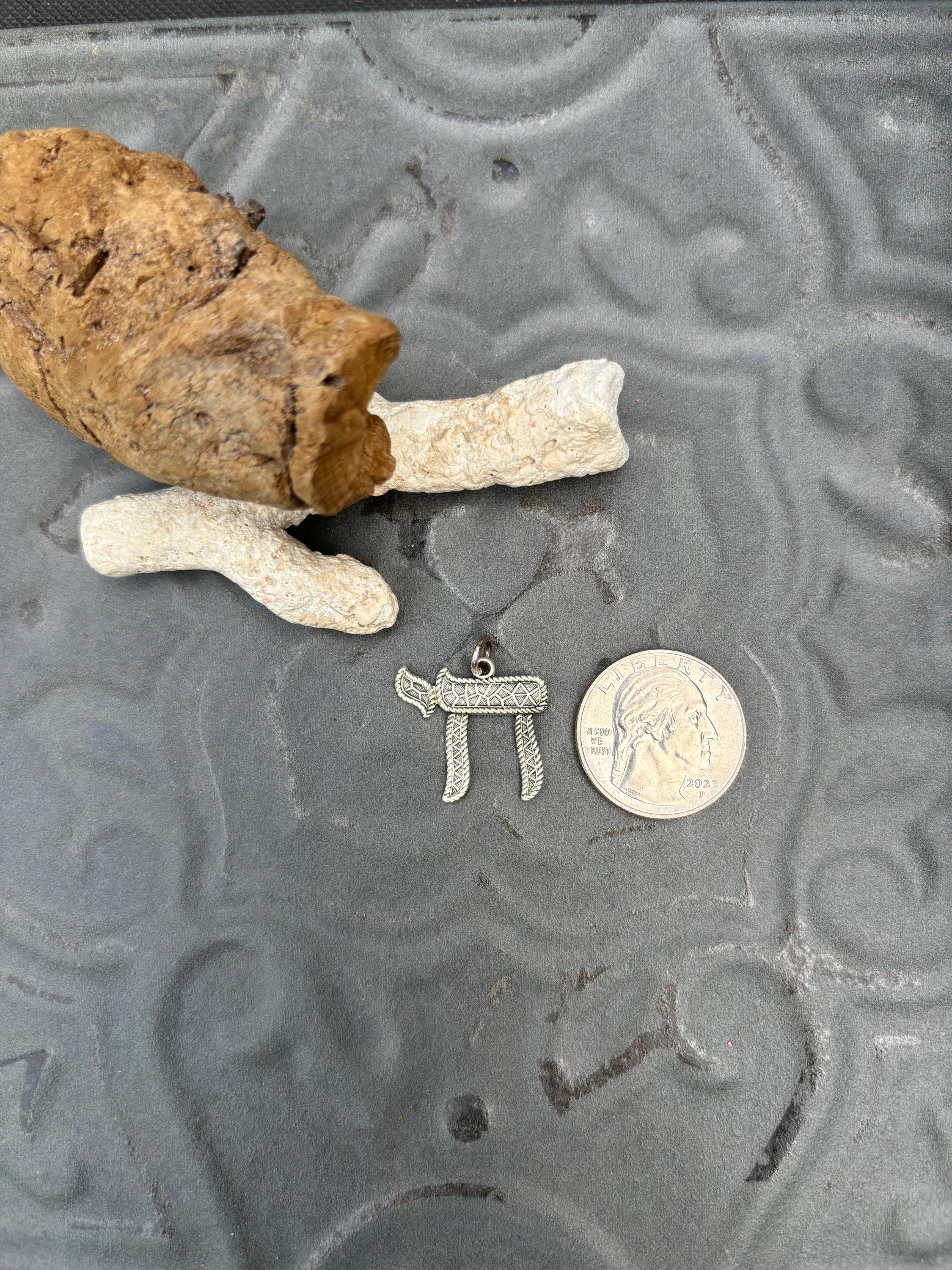 Sterling Silver Antiqued and Textured Chai Pendant