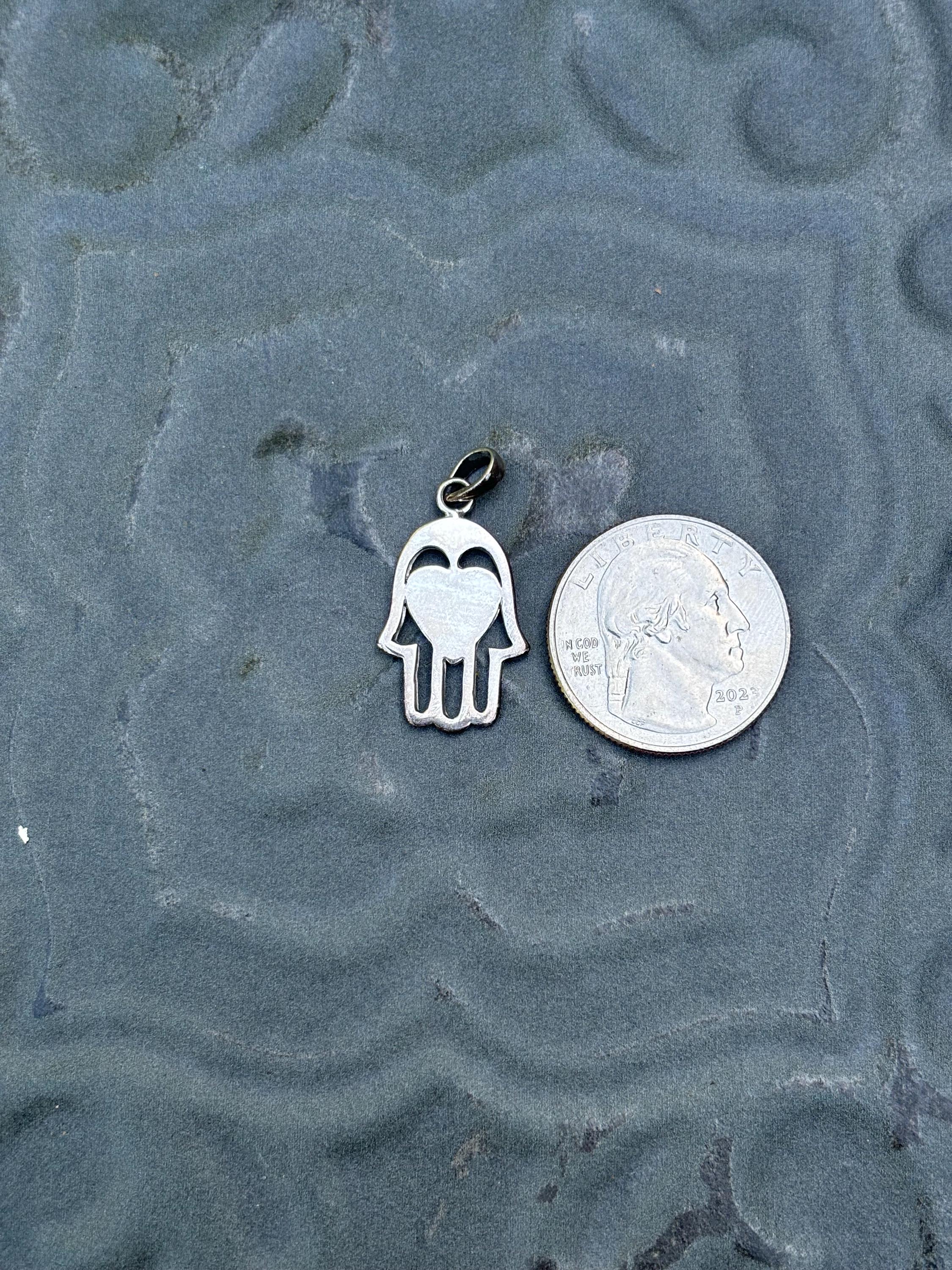 Sterling Silver Hand with Heart Detail Charm