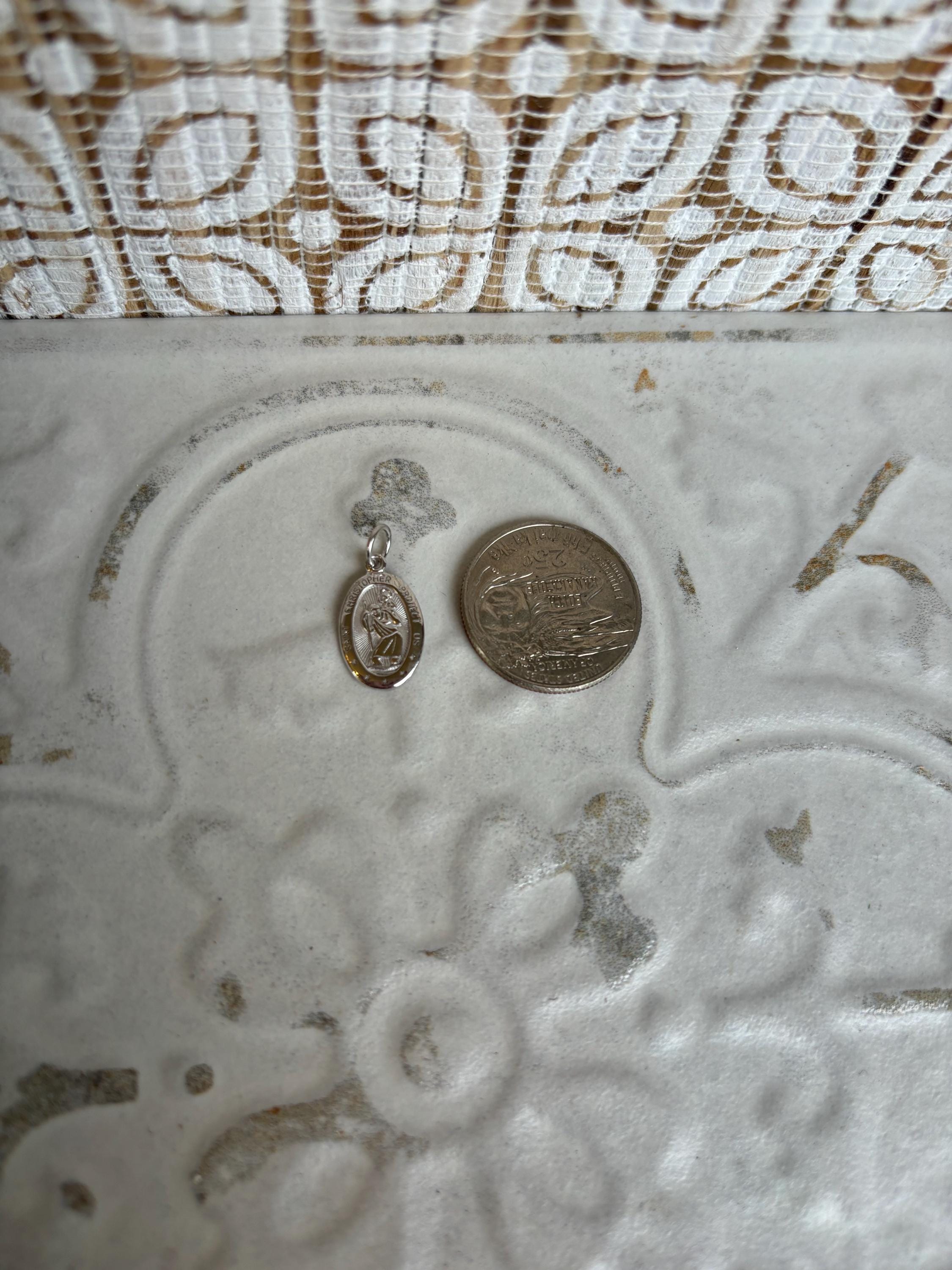 10K White Gold Pendant, with Detailed Saint Christopher Design