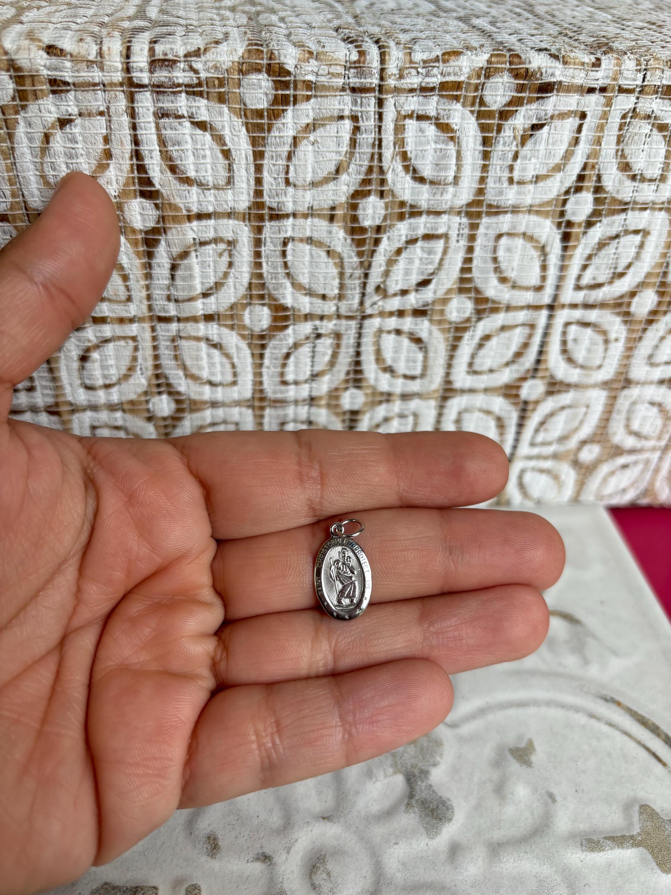 10K White Gold Pendant, with Detailed Saint Christopher Design