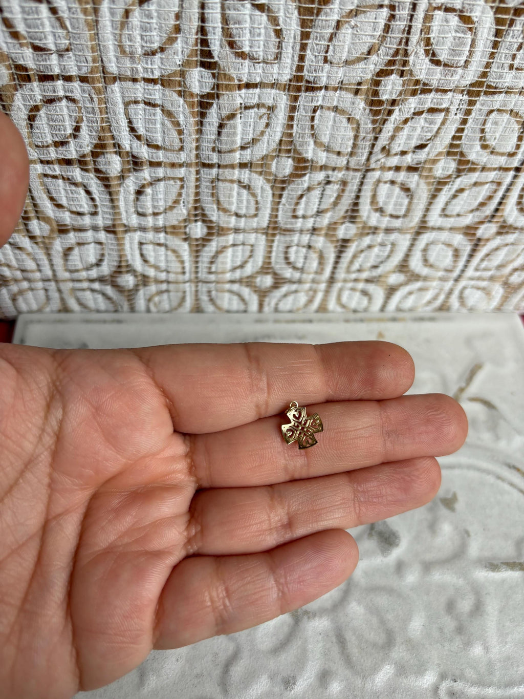 10K Yellow Gold Small Cross, with White Heart Detailing