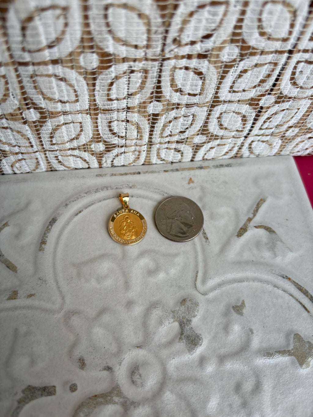 14K Polished and Satin Hollow Spanish Santa Ana Medal
