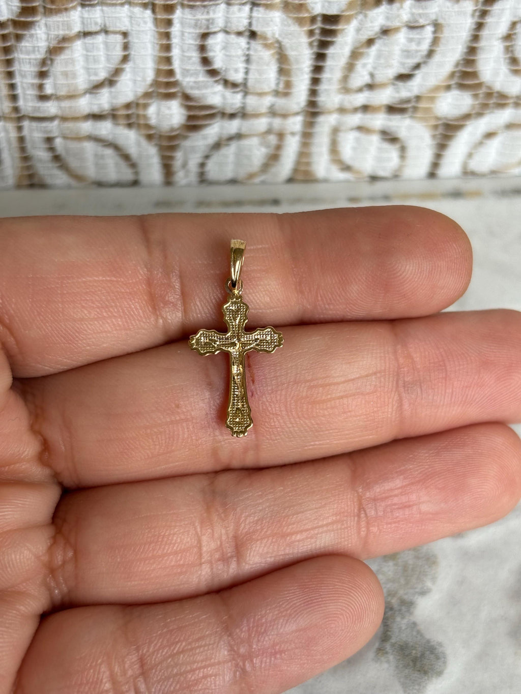 14K Scalloped Edge Crucifix Charm