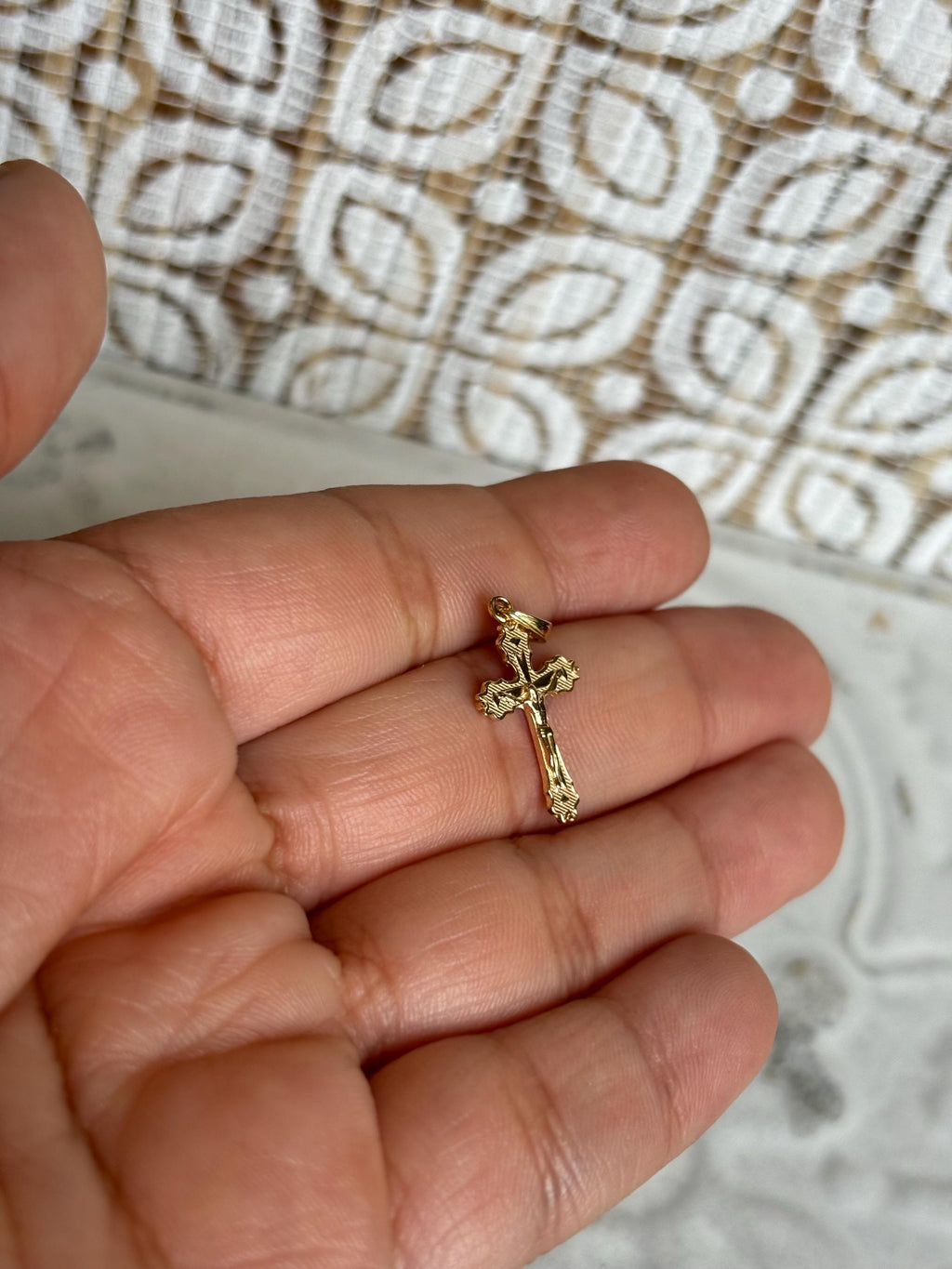 14K Scalloped Edge Crucifix Charm