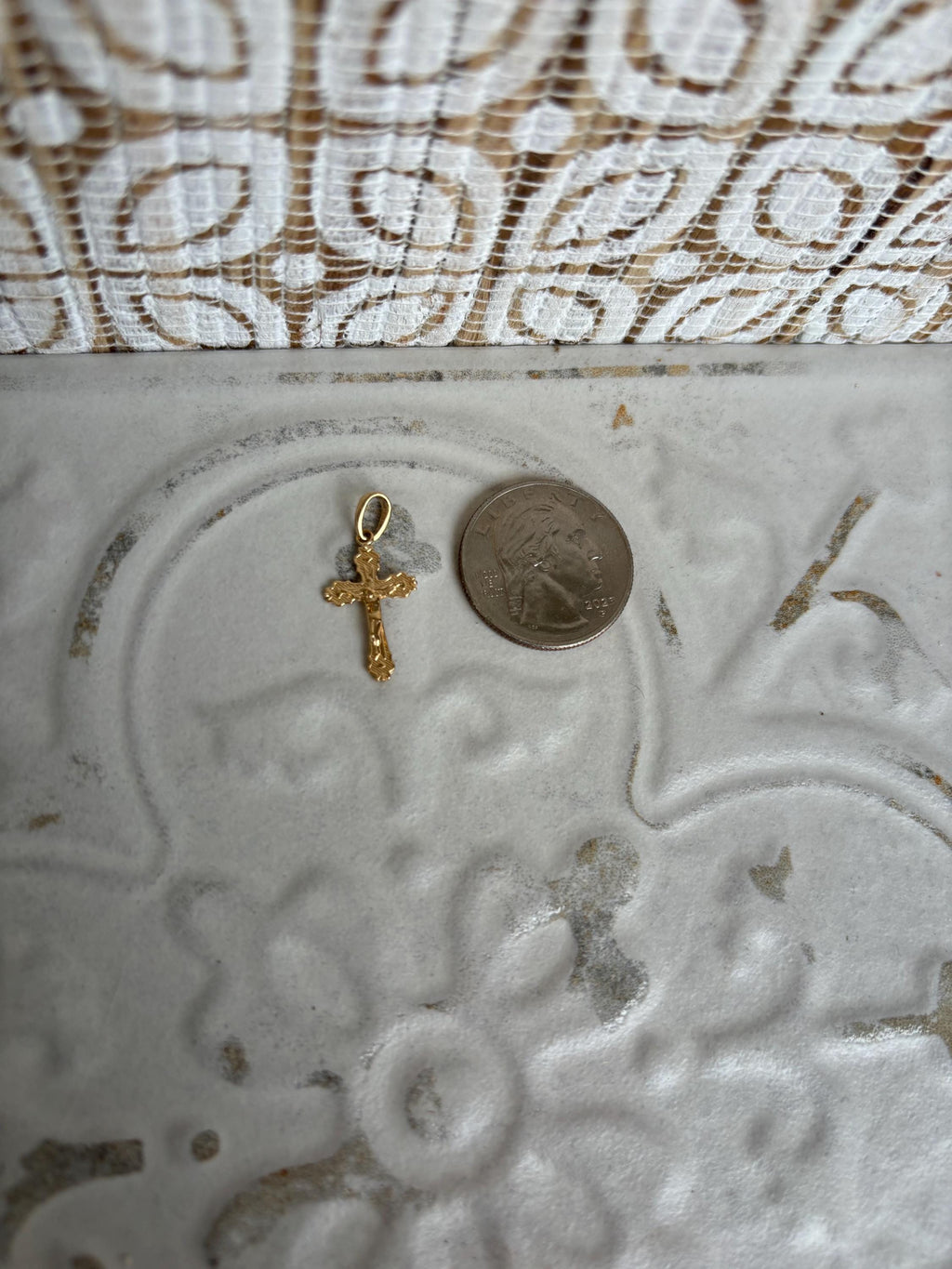 14K Scalloped Edge Crucifix Charm