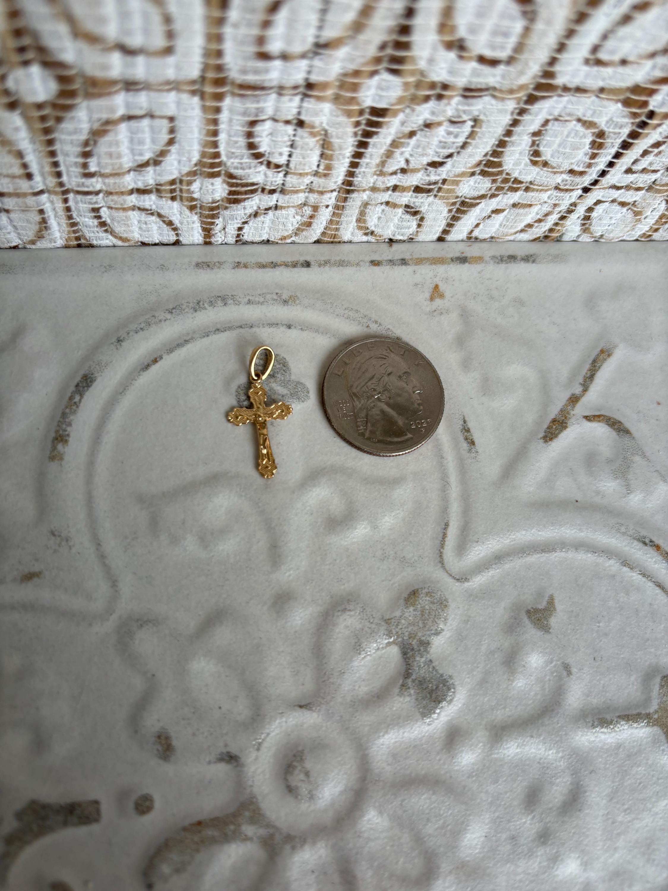 14K Scalloped Edge Crucifix Charm