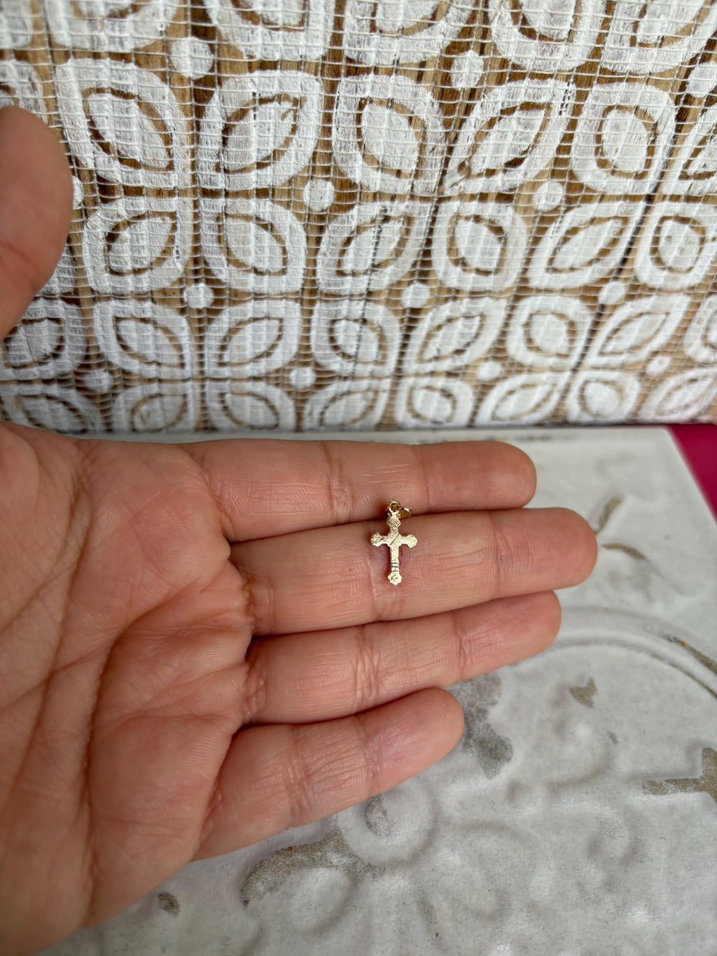 14K Mini Crucifix with Fancy Detail Charm