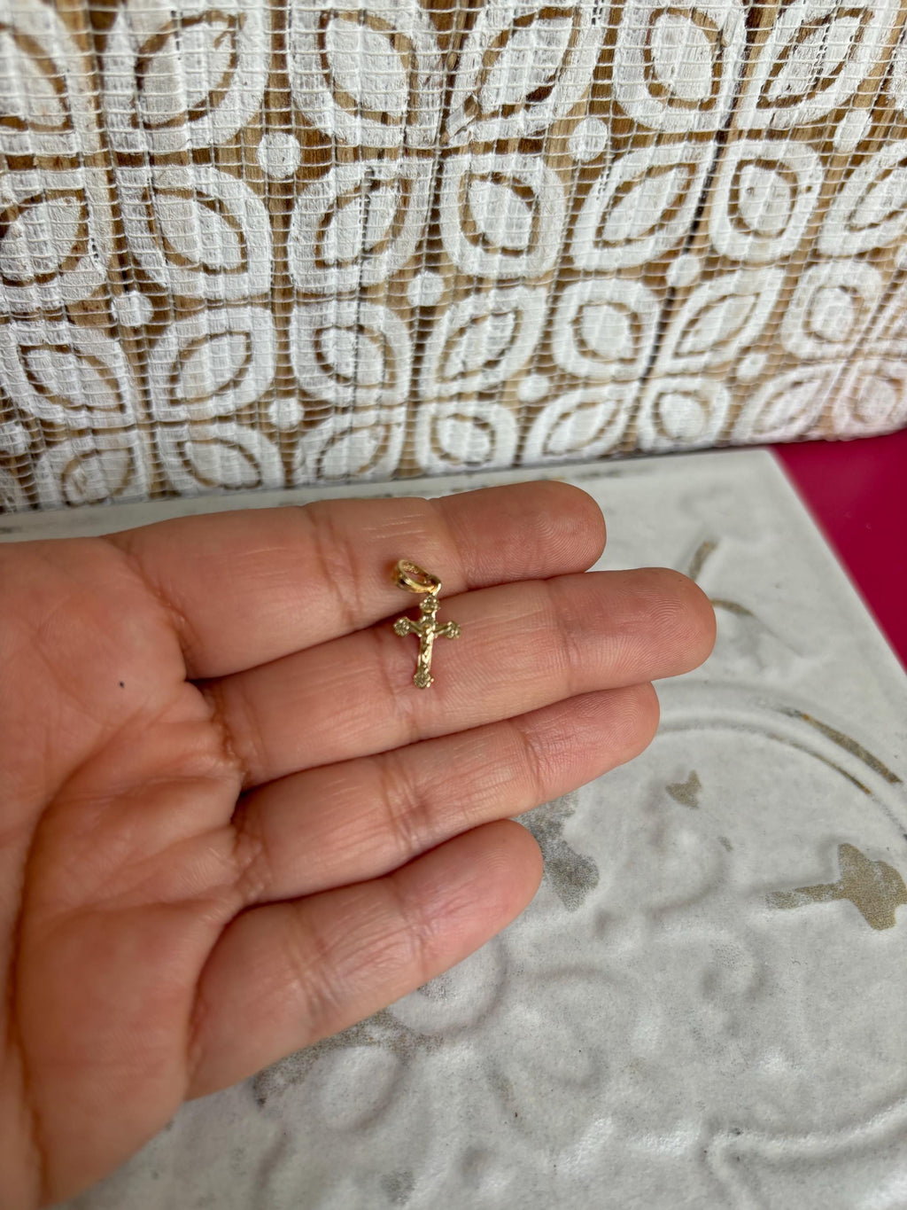 14K Mini Crucifix with Fancy Detail Charm
