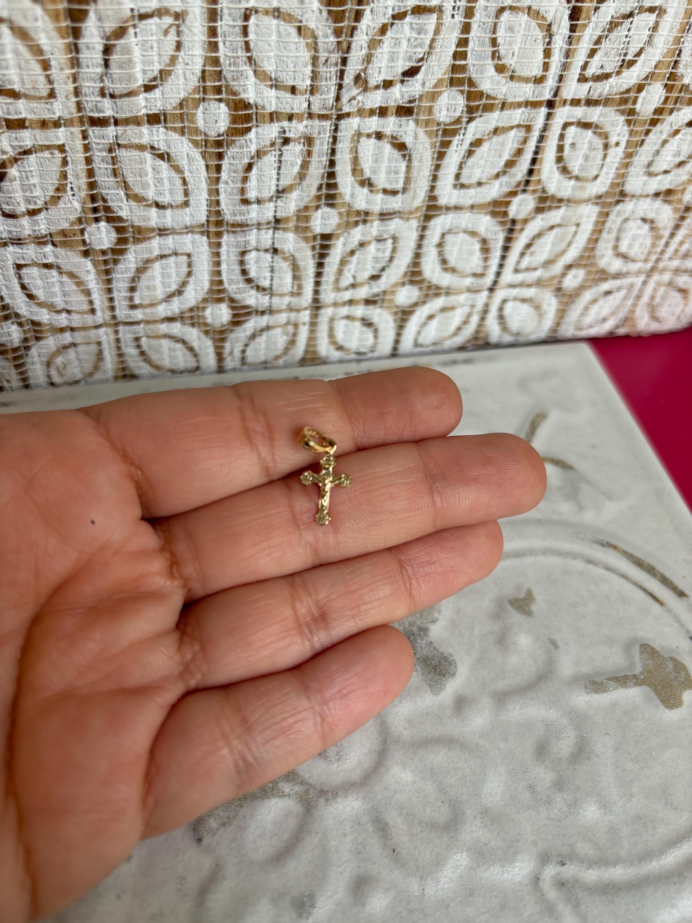 14K Mini Crucifix with Fancy Detail Charm