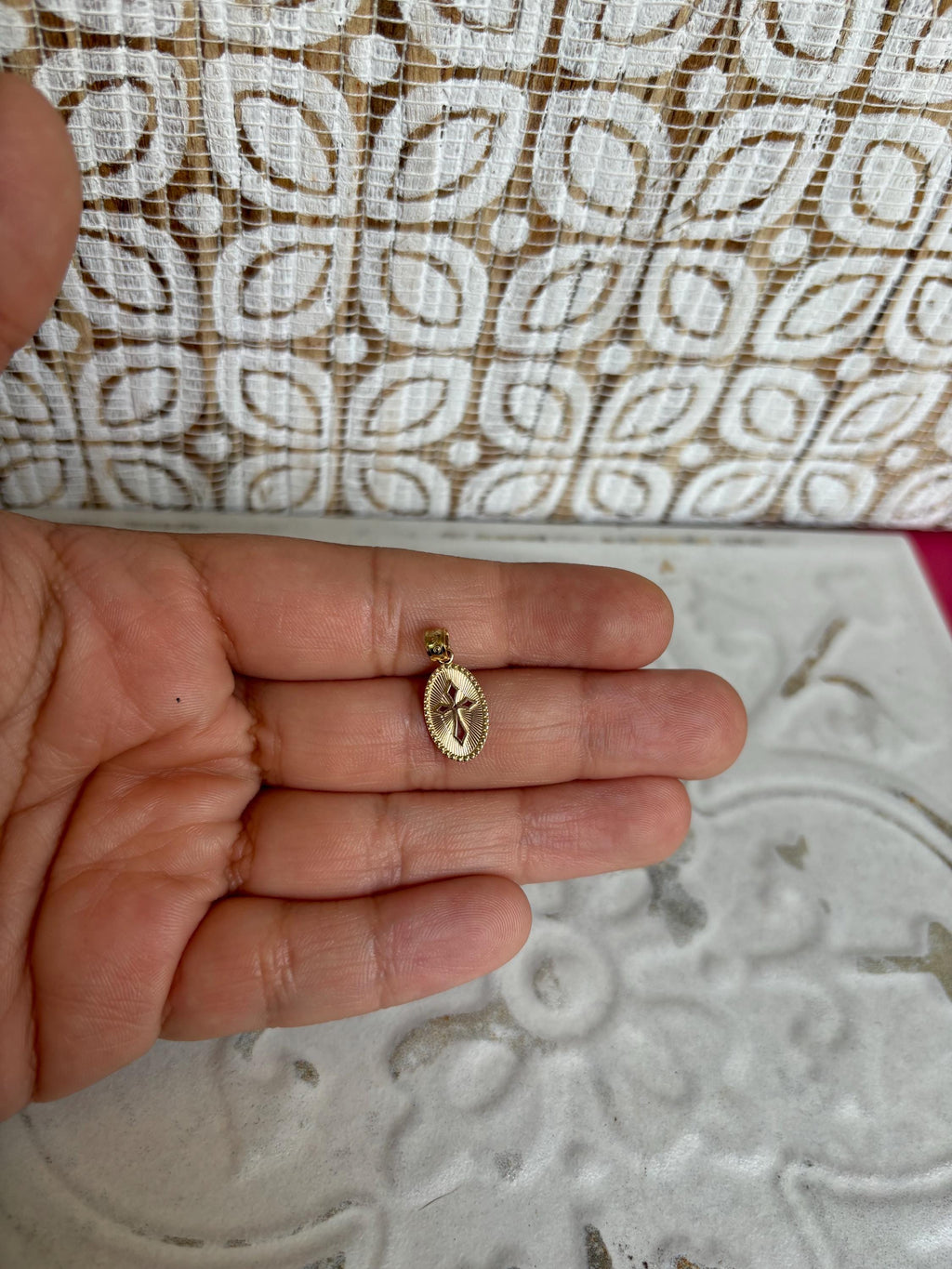 14k Textured Small Cross Medal Pendant