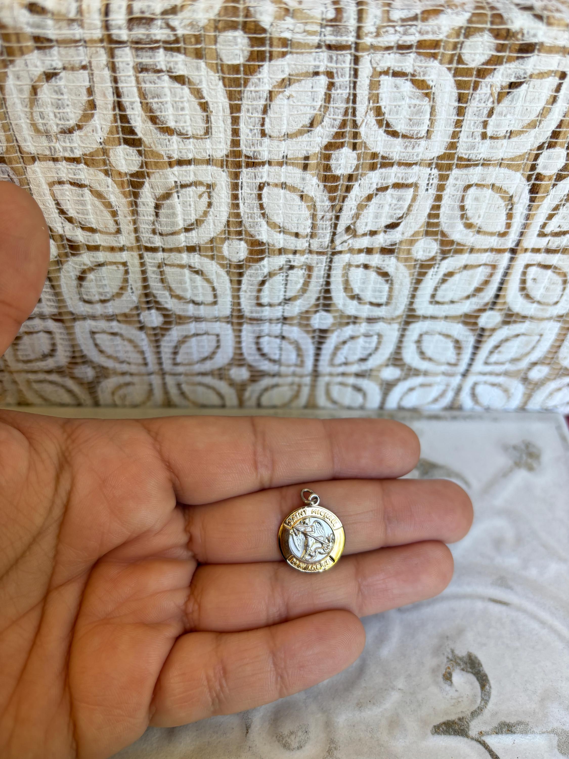 Sterling Silver Platinum-plated and Gold-tone St. Michael Medal Charm