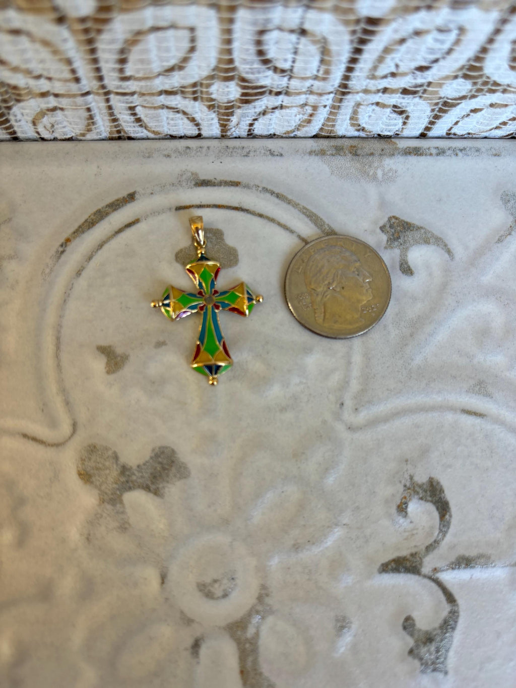 14K Stained Glass Inspired Cross Pendant