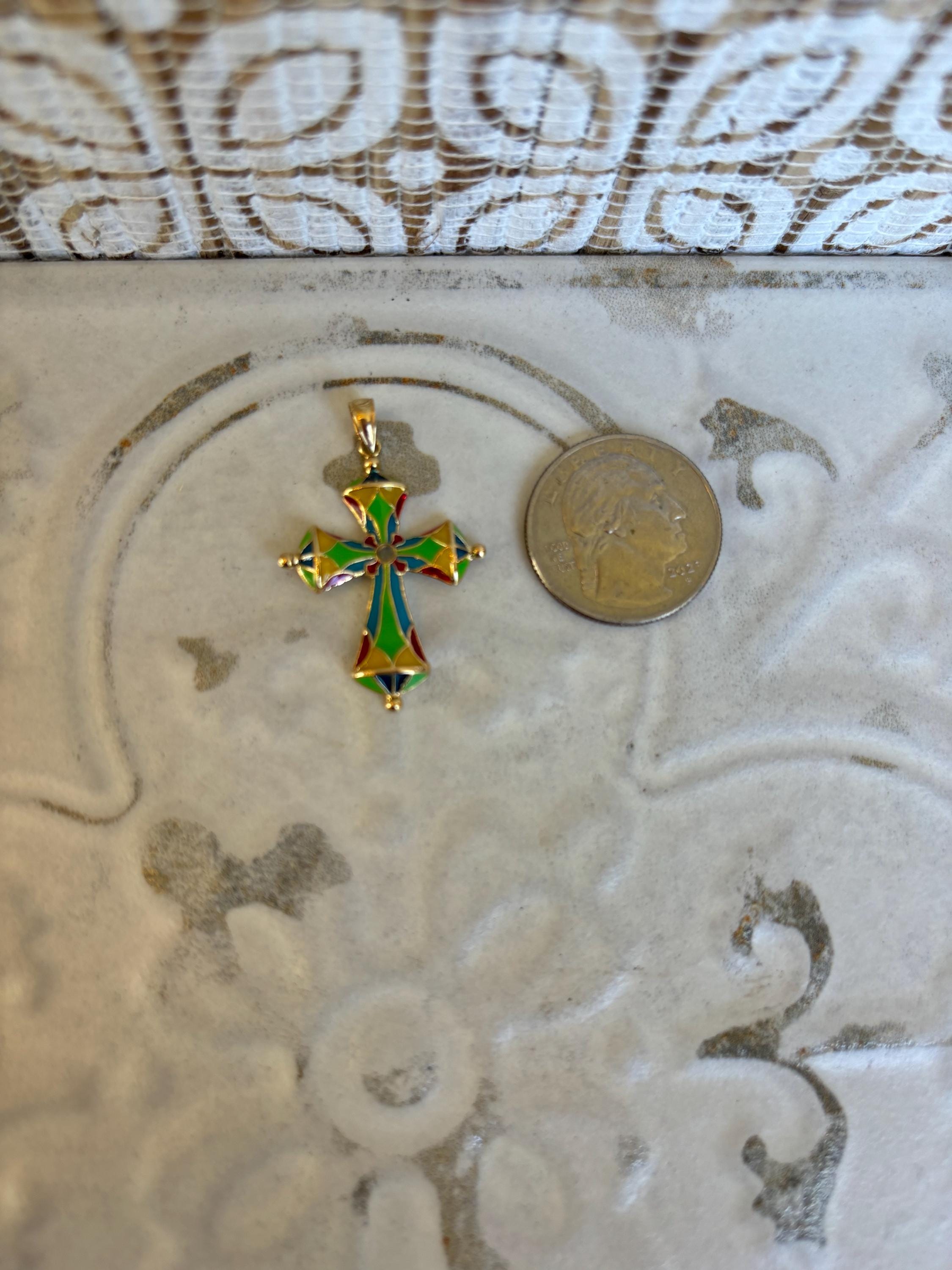 14K Stained Glass Inspired Cross Pendant